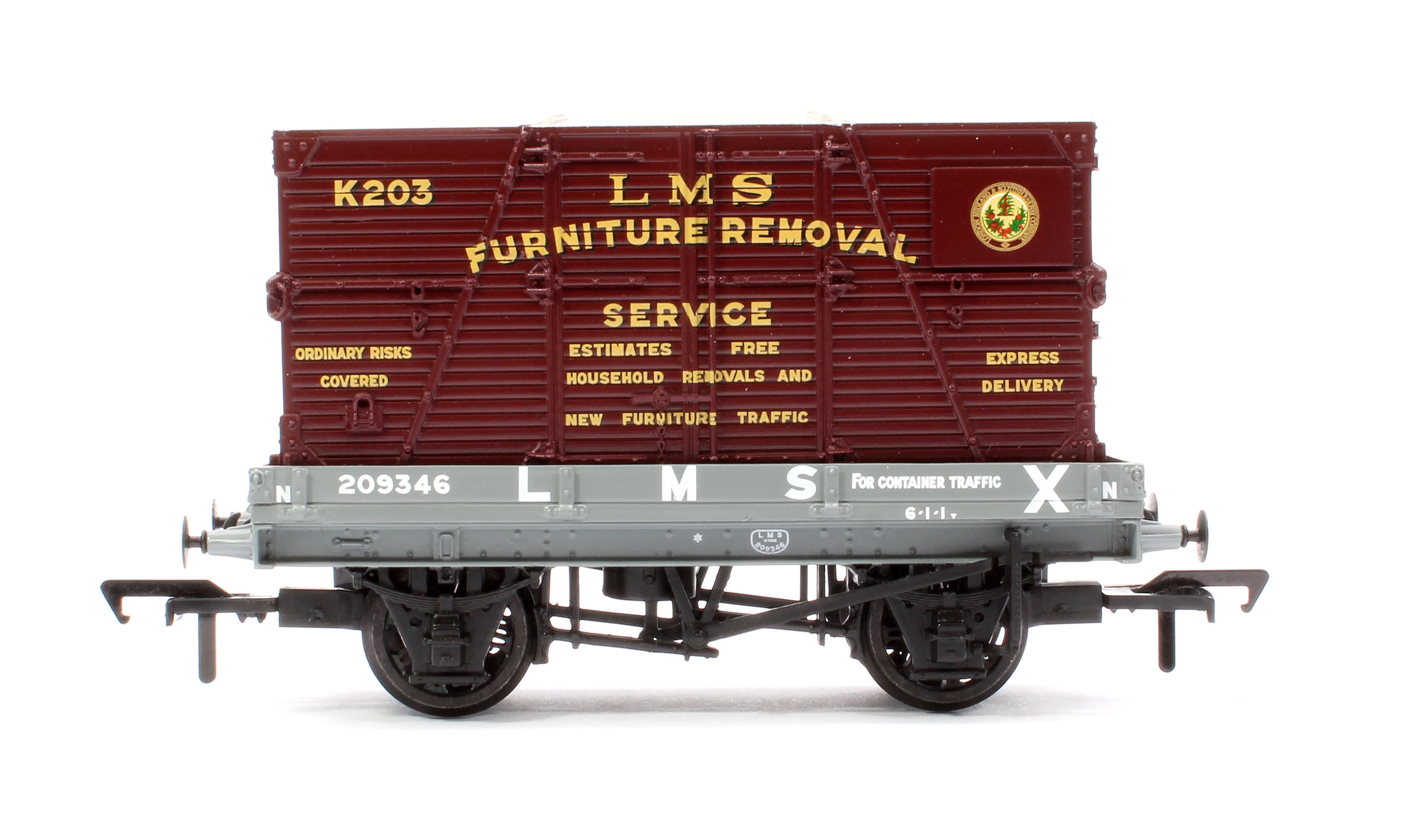 37-482 1 Plank Wagon LMS Grey 'Furniture Removal Service' (with Crimson Container) No.209346 - Image 2