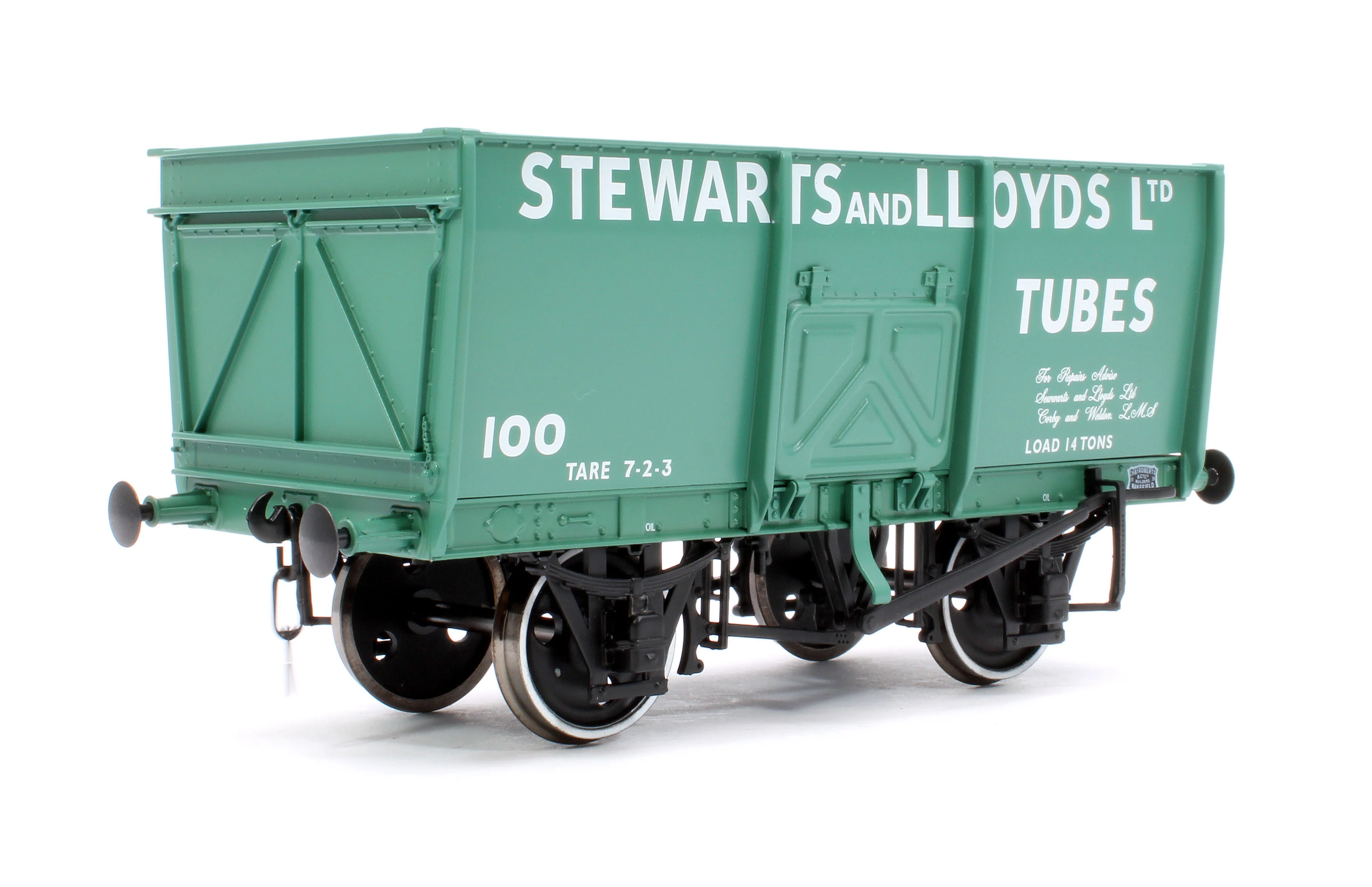 7F-041-007 14T Slope Sided Mineral Wagon Green 100 Stewart & Lloyd - Image 3