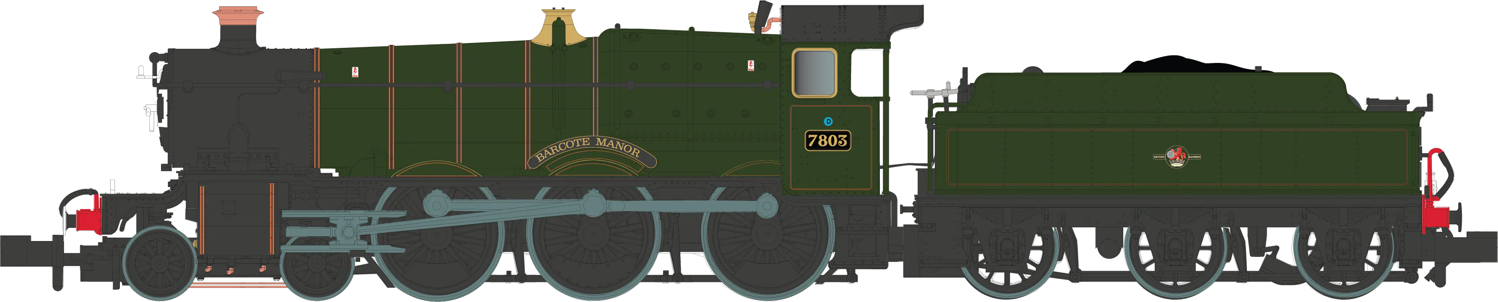2S-001-010 4-6-0 Barcote Manor 7803 BR Lined Green Late Crest Steam Locomotive - Image 2