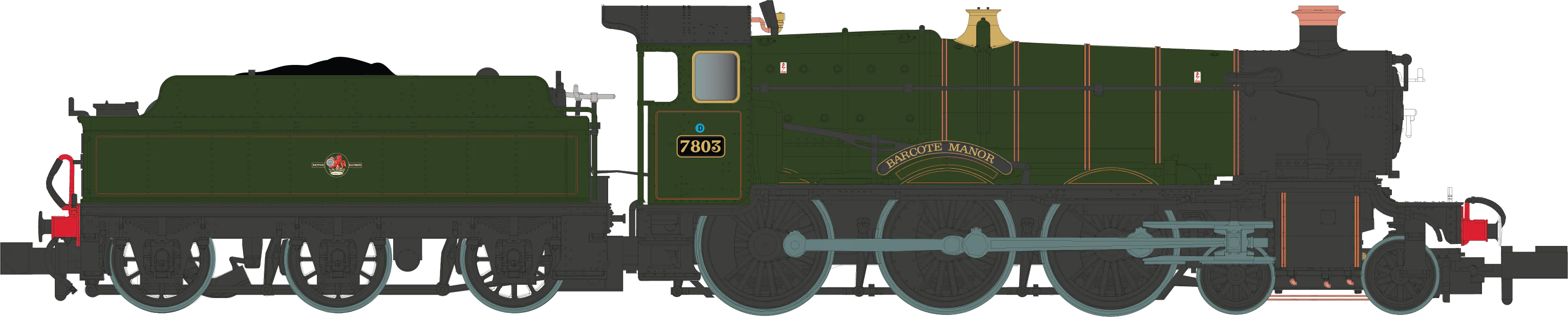 2S-001-010S 4-6-0 Barcote Manor 7803 BR Lined Green Late Crest Steam Locomotive - DCC Sound