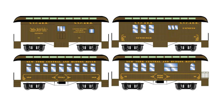 RND16376 Set of 4 New York City NYC 34' Old Time Overton Passenger Cars