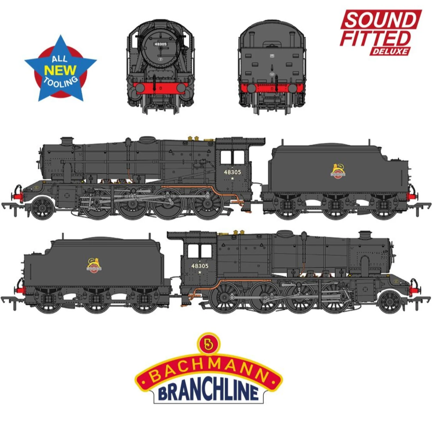 35-230SFX LMS 8F with Welded Tender 48305 BR Black (Early Emblem) Steam Locomotive - DCC Sound Deluxe