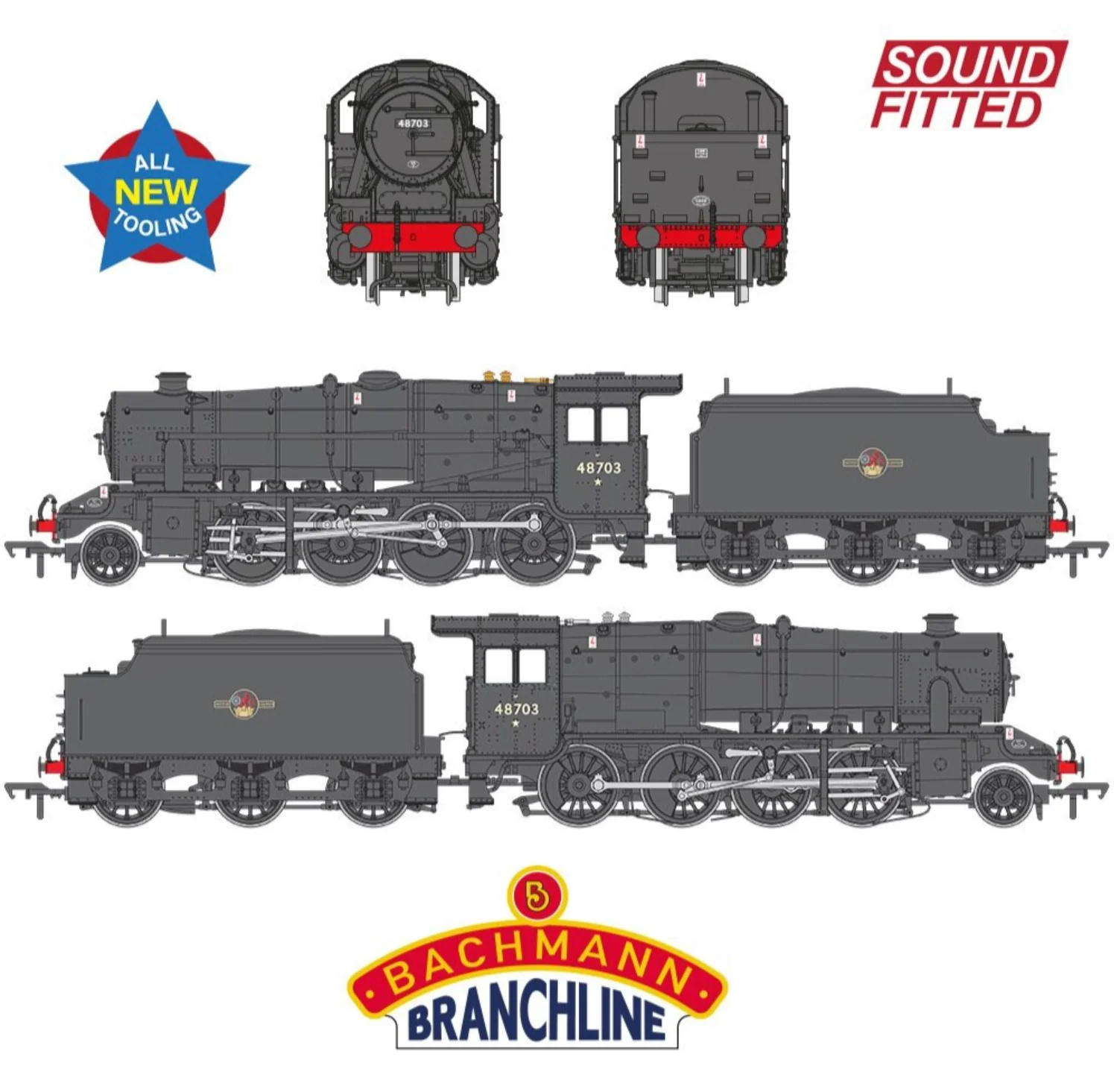 35-231SF LMS 8F with Welded Tender 48703 BR Black (Late Crest) Steam Locomotive - DCC Sound