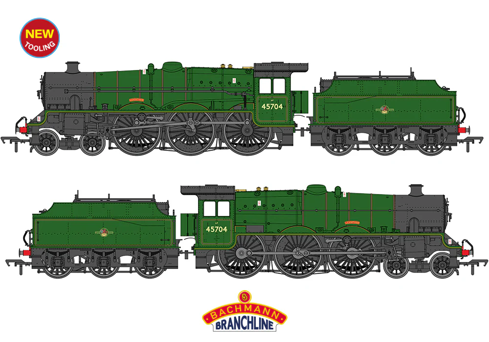 35-977 LMS Jubilee with Riveted Fowler Tender 45704 'Leviathan' BR Lined Green (Late Crest) Steam Locomotive
