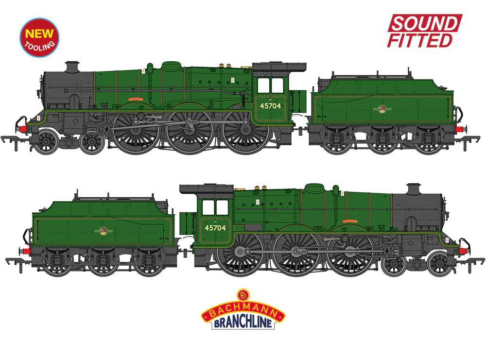35-977SF LMS Jubilee with Riveted Fowler Tender 45704 'Leviathan' BR Lined Green (Late Crest) Steam Locomotive - DCC Sound