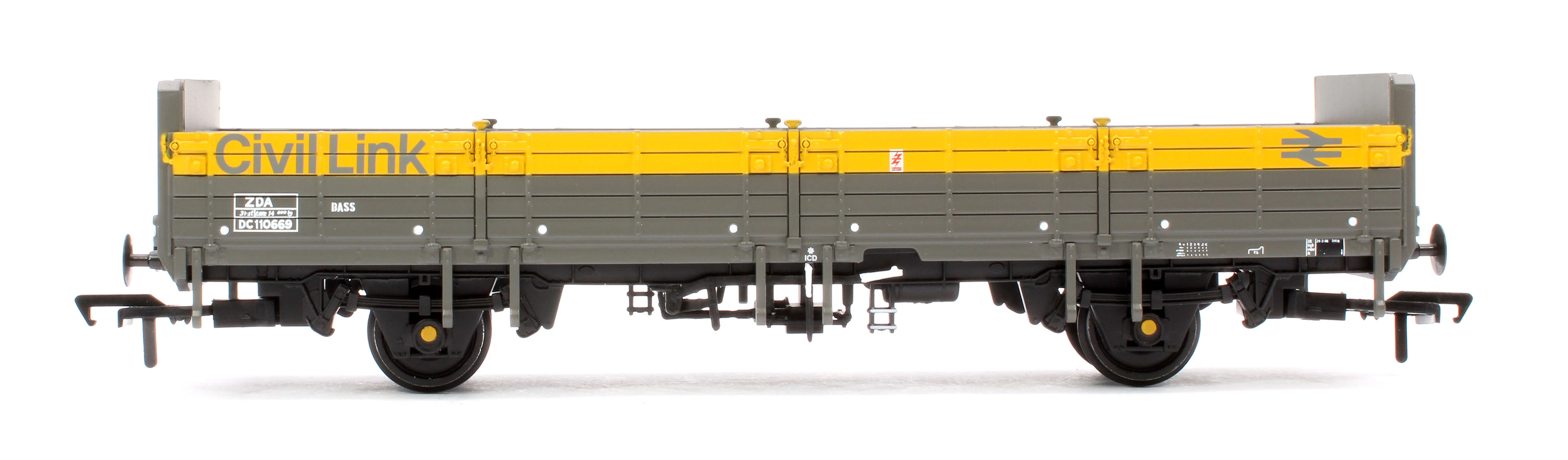 38-047 BR ZDA 'Bass' Open Wagon Low Ends BR Eng. 'Civil Link' Grey & Yellow No.DC110669 - Image 2