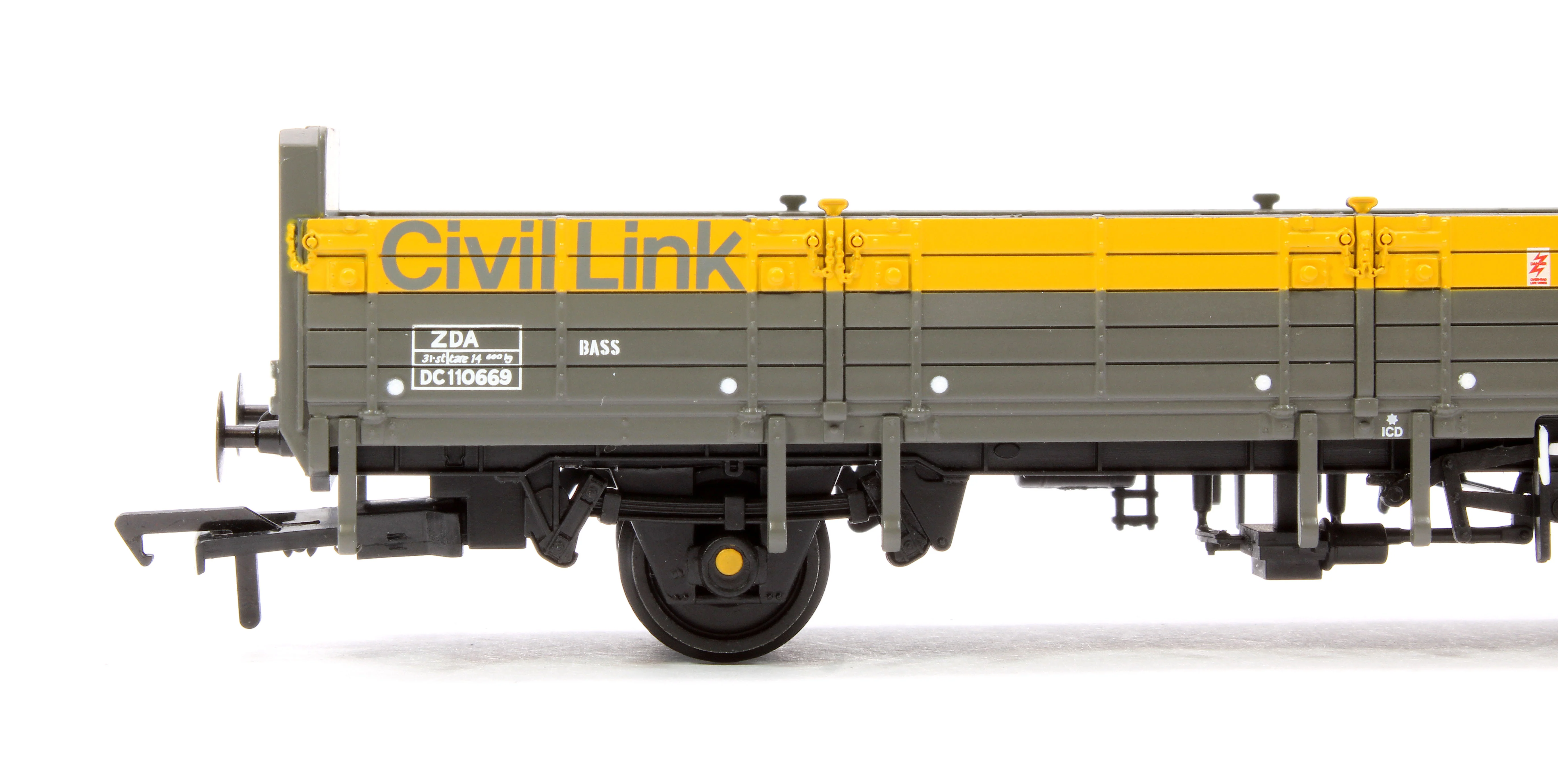38-047 BR ZDA 'Bass' Open Wagon Low Ends BR Eng. 'Civil Link' Grey & Yellow No.DC110669 - Image 4