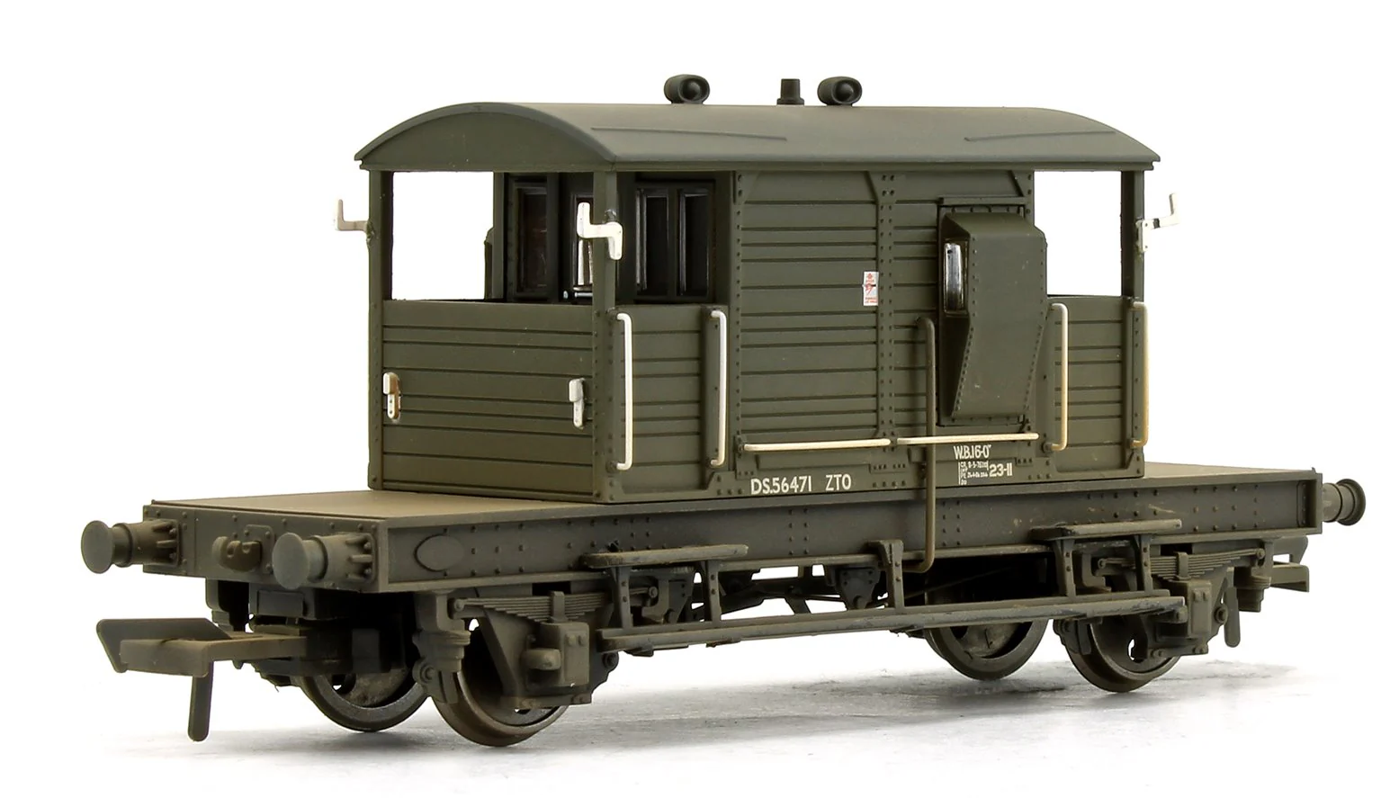 38-404A SR 25 Ton Pill Box Brake Van BR Departmental Olive Green No.56471 - Weathered