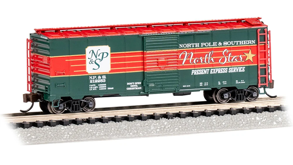 17071 40' R Steel Boxcar Christmas-NP&S N. Star Present Express SVC