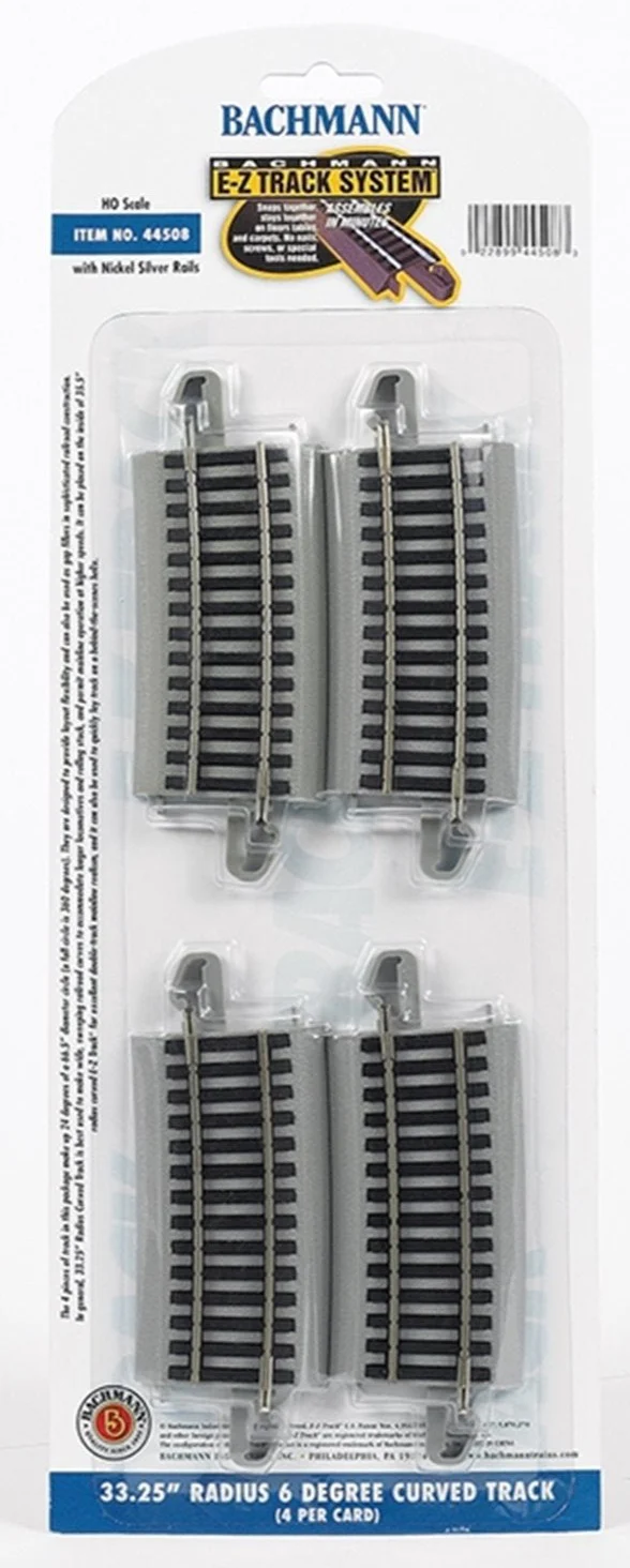 44508 33.25" Radius 6 Degree Curved Track (4/Card)