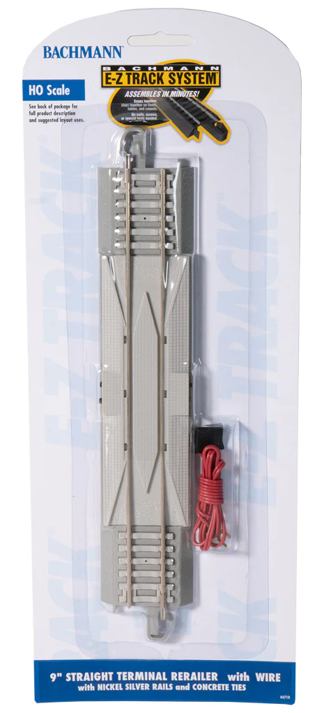 44710 9' Straight Terminal Rerailer with Wire - Concrete Sleepers (1/Card)