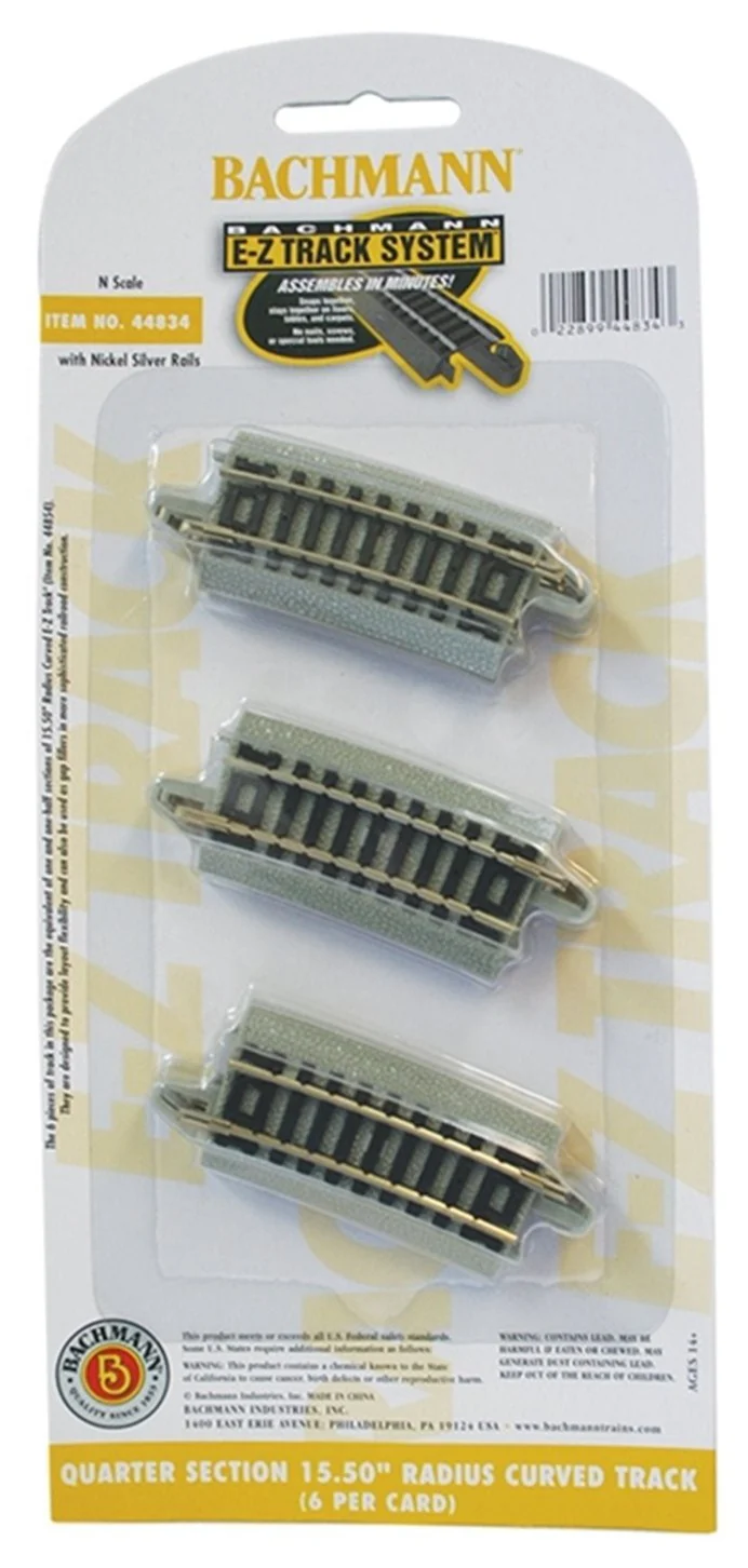 44834 Quarter Section 15.50" Radius Curved Track (6/Card)