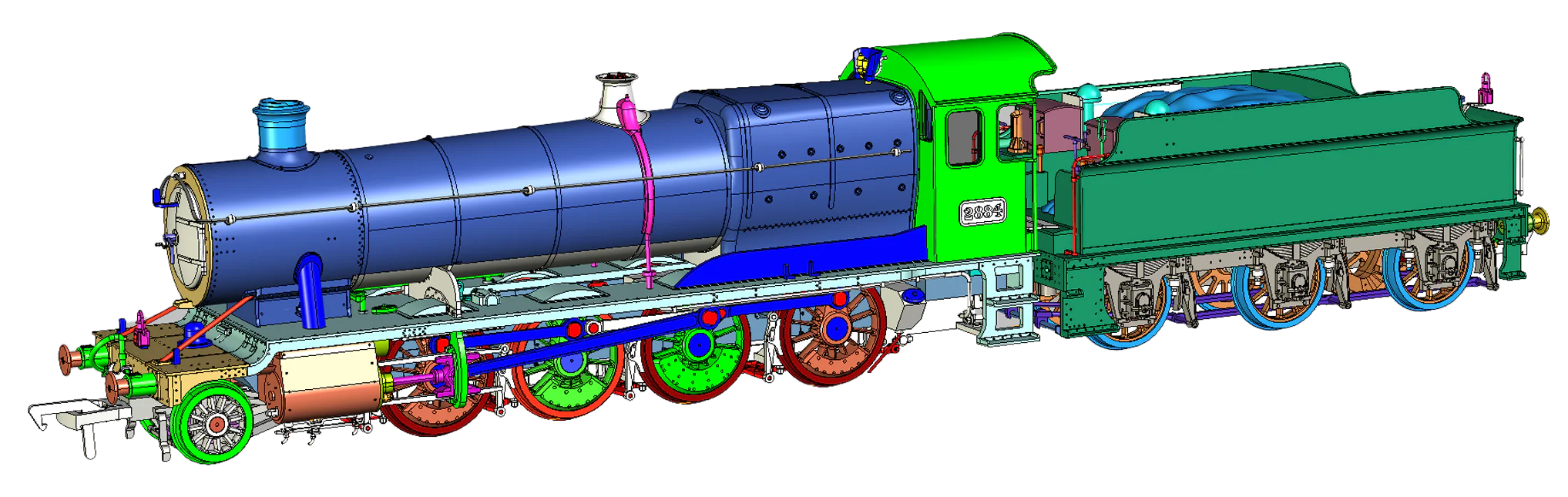 4S-009-004 Class 28xx / 2884 2884 Shirt Button Green 2-8-0 Steam Locomotive