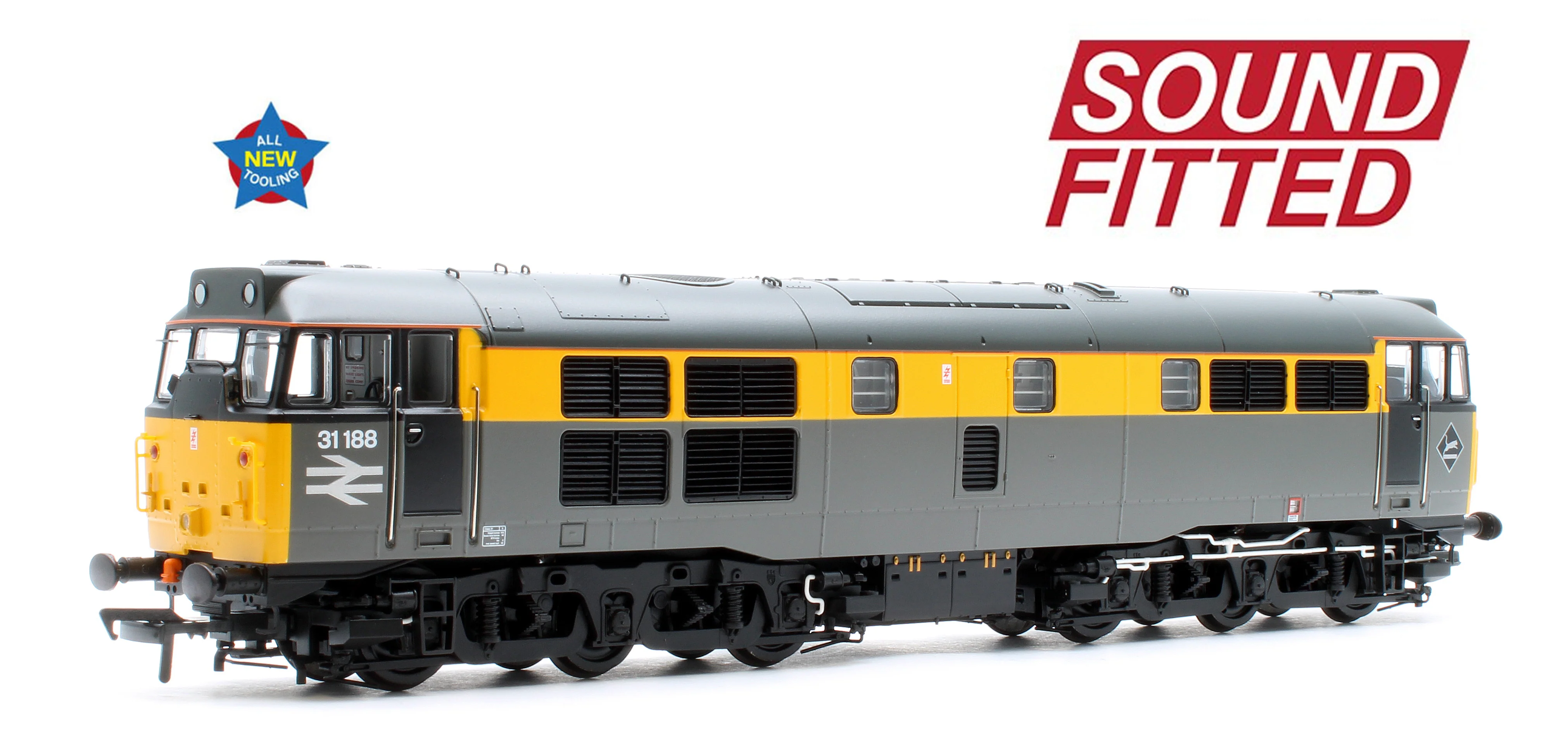 35-822SF Class 31/1 Refurbished 31188 BR Engineers Grey & Yellow Diesel Locomotive - DCC Sound
