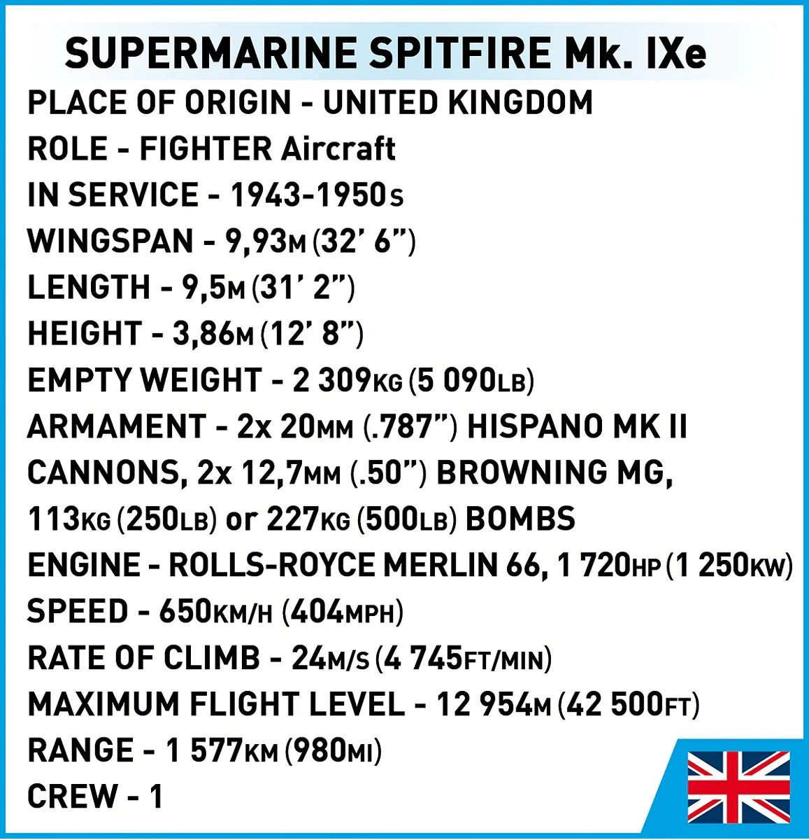COB5764 Supermarine Spitfire MK.IXE WWII Model Kit - Image 8