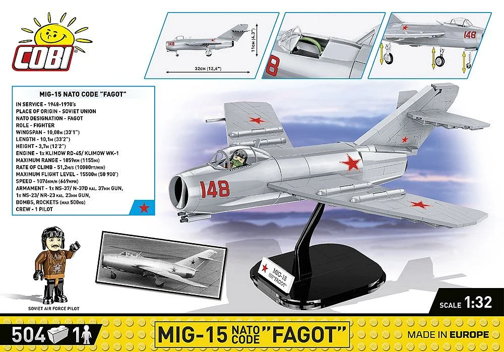 COB2416 MIG-15 Fagot Korean War (504 pcs) Model Kit - Image 7