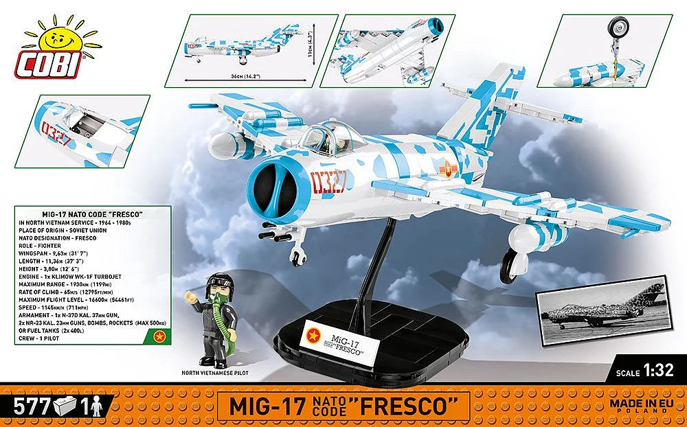 COB2424 MIG-17 NATO Code F Vietnam War (577 pcs) Model Kit - Image 11