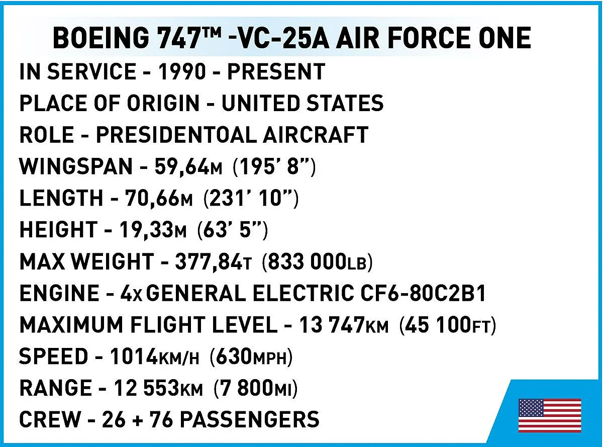 COB26610 Boeing 747 Air Force One (1050 pcs) Model Kit - Image 8