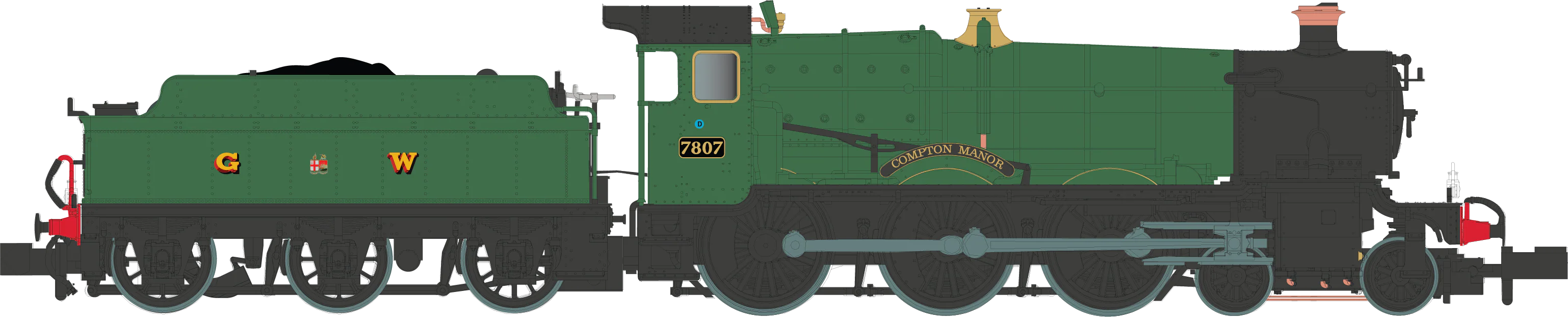 2S-001-007D 4-6-0 Compton Manor 7807 Green G Crest W Steam Locomotive - DCC Fitted