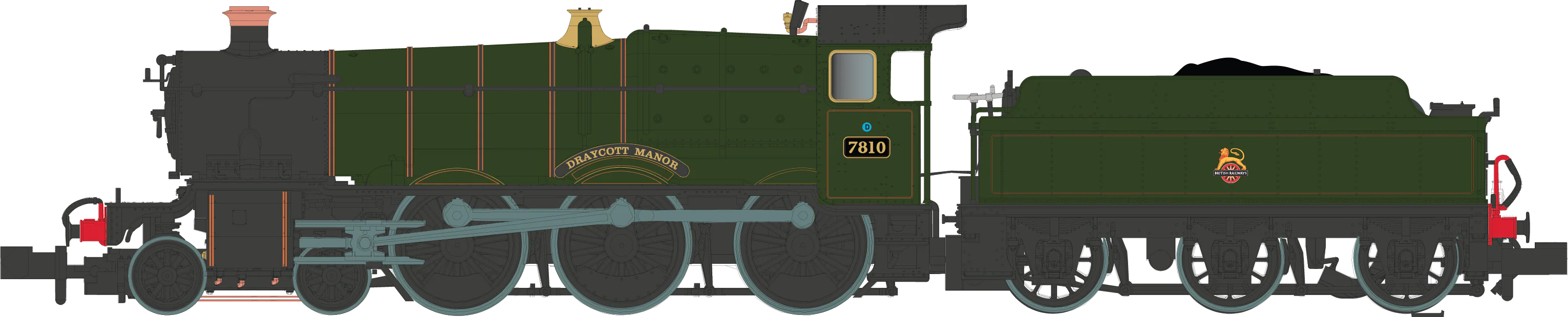 2S-001-009D 4-6-0 Draycott Manor 7810 Lined BR Green Small Early Crest Steam Locomotive - DCC Fitted - Image 2