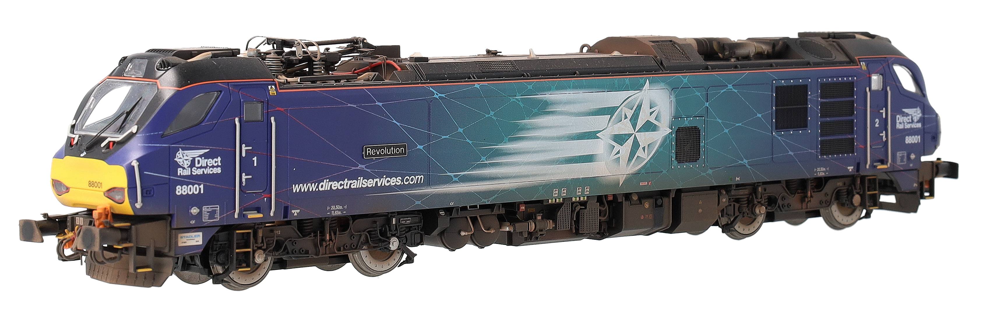 4D-088-001SW Highly Detailed Premium Weathered Class 88 'Revolution' 88001 DRS Electro-Diesel Locomotive (DCC Sound & Working Pantograph)