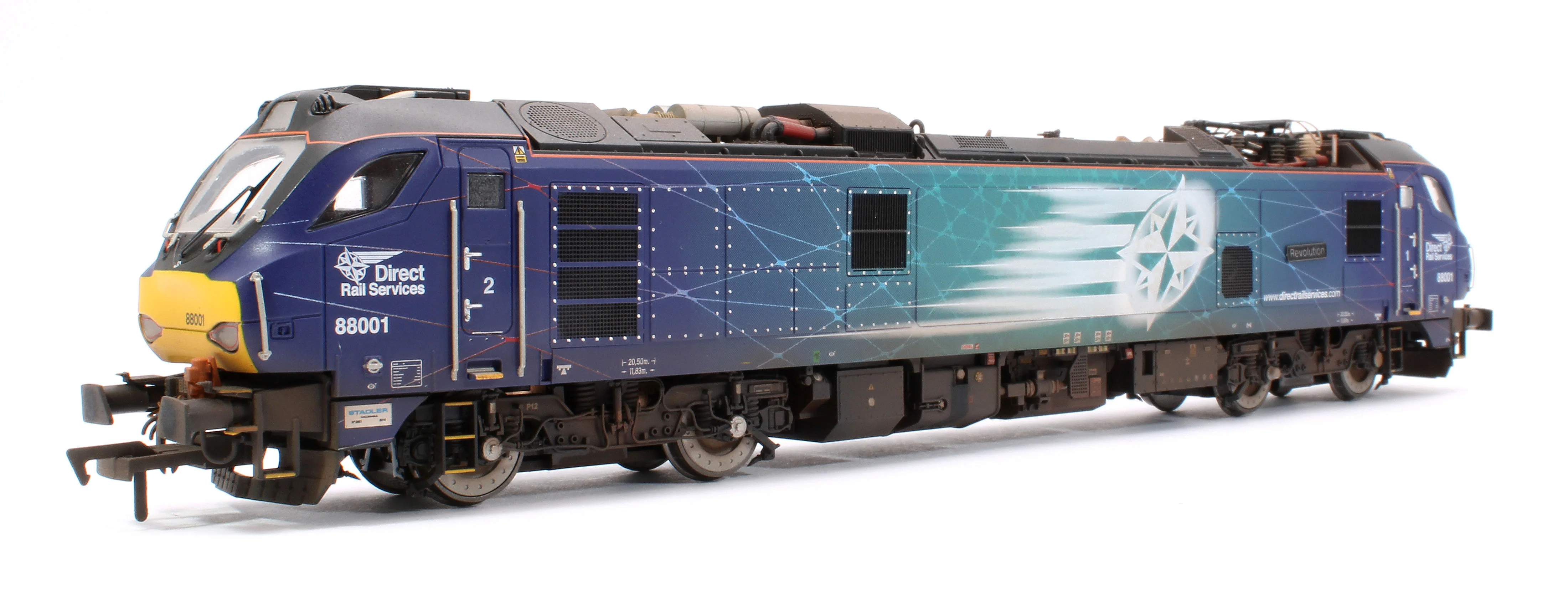 4D-088-001SW Highly Detailed Premium Weathered Class 88 'Revolution' 88001 DRS Electro-Diesel Locomotive (DCC Sound & Working Pantograph) - Image 3