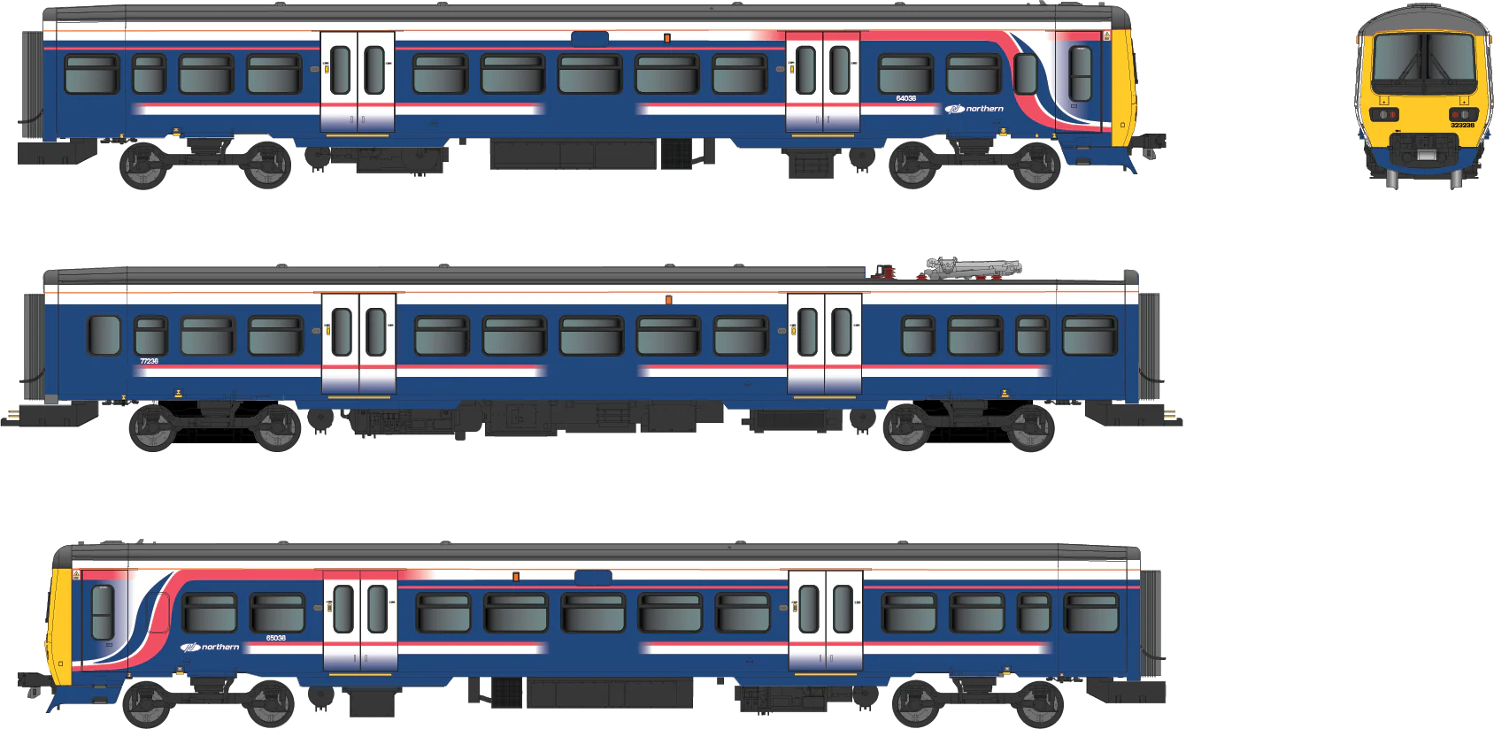 4D-323-004D Class 323 First North Western “Barbie” with Northern branding 3 Car EMU Set - DCC Fitted