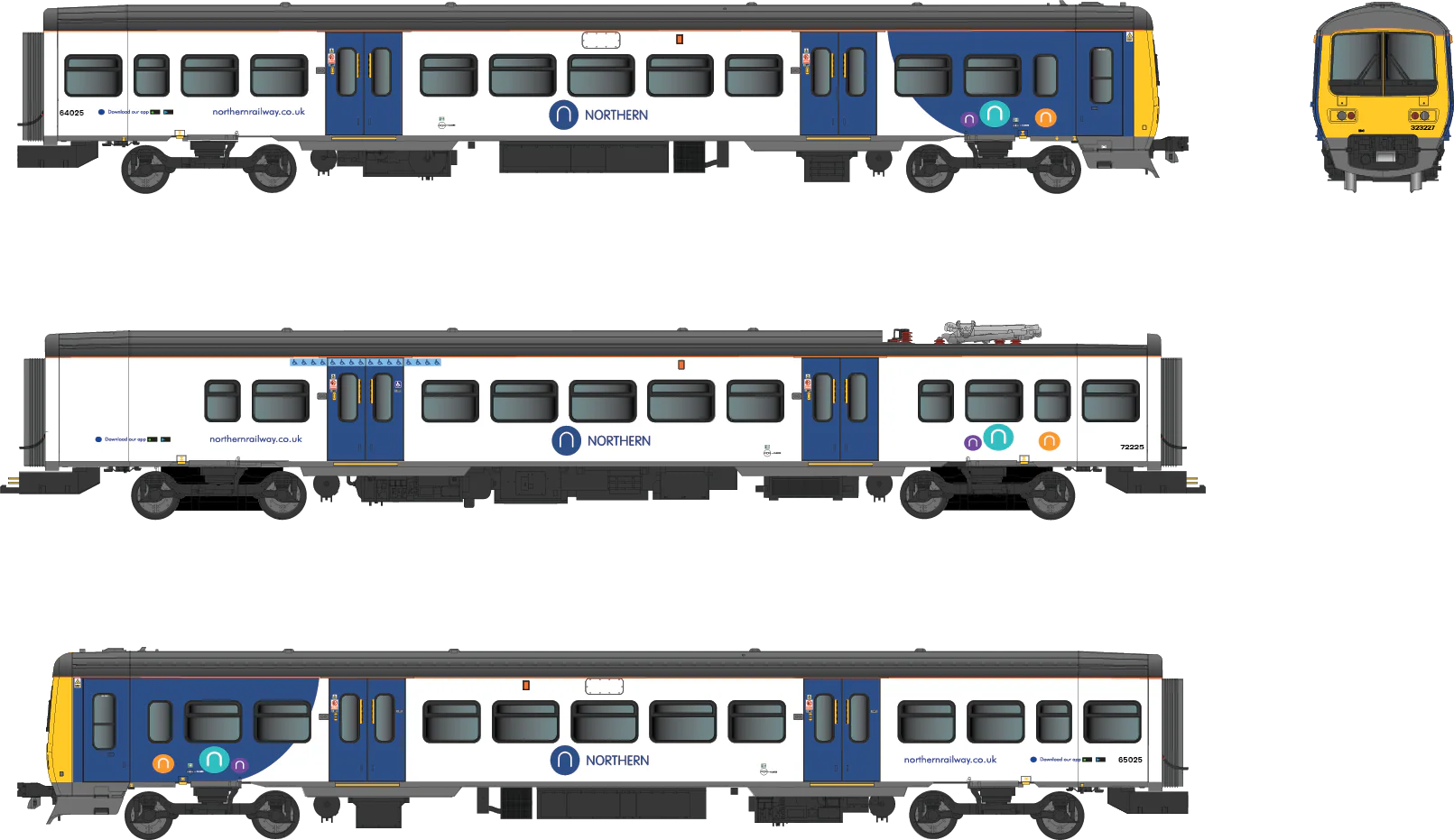 4D-323-006 Class 323 323225 Northern New – White / Blue 3 Car EMU Set - Image 5