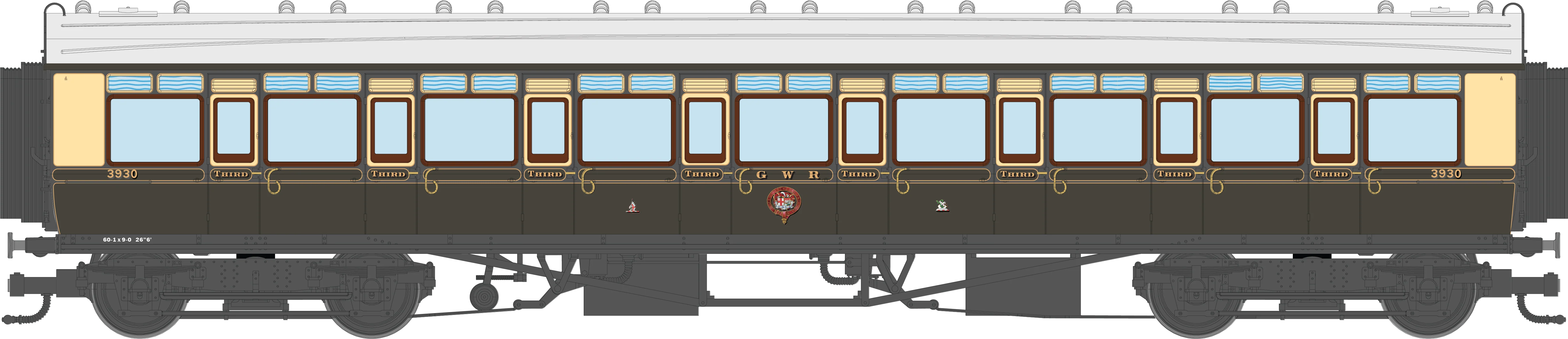 4P-021-101 GWR Corridor Toplight 1925 Lined Chocolate & Cream All Third 3930