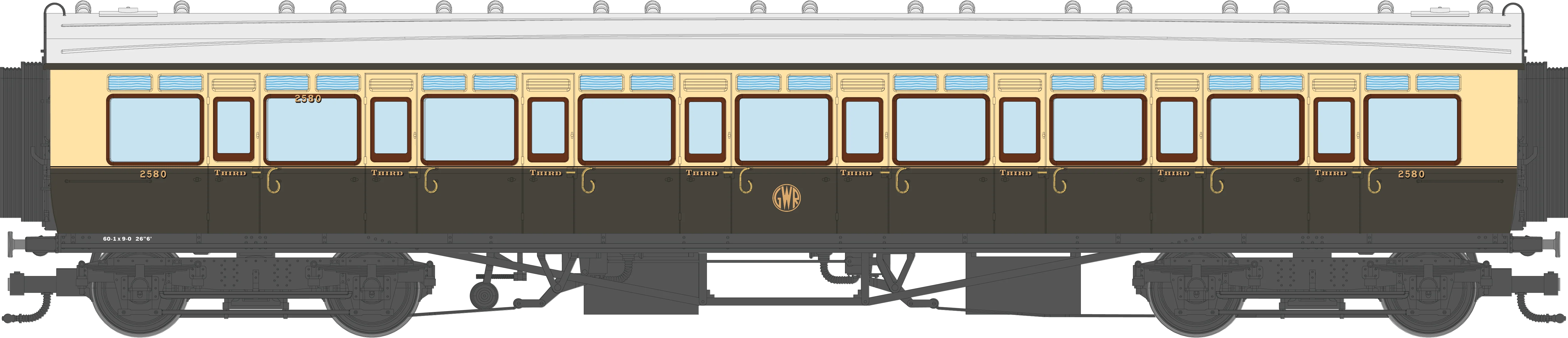 4P-021-301 GWR Corridor Toplight 1935 Chocolate & Cream Roundel All Third 2580