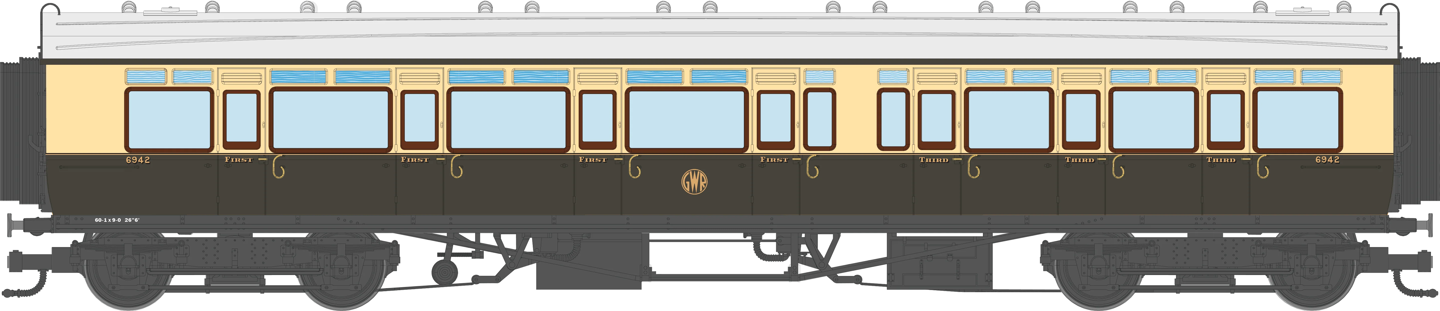 4P-021-302 GWR Corridor Toplight 1935 Chocolate & Cream Roundel Composite LH 6942