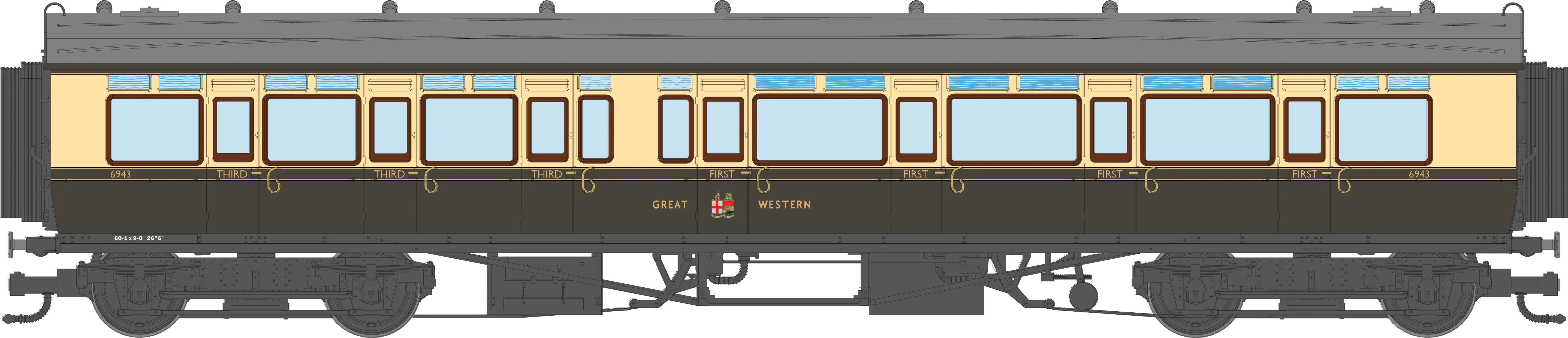 4P-021-503 GWR Corridor Toplight 1947 Chocolate & Cream Great Western Composite RH 6943