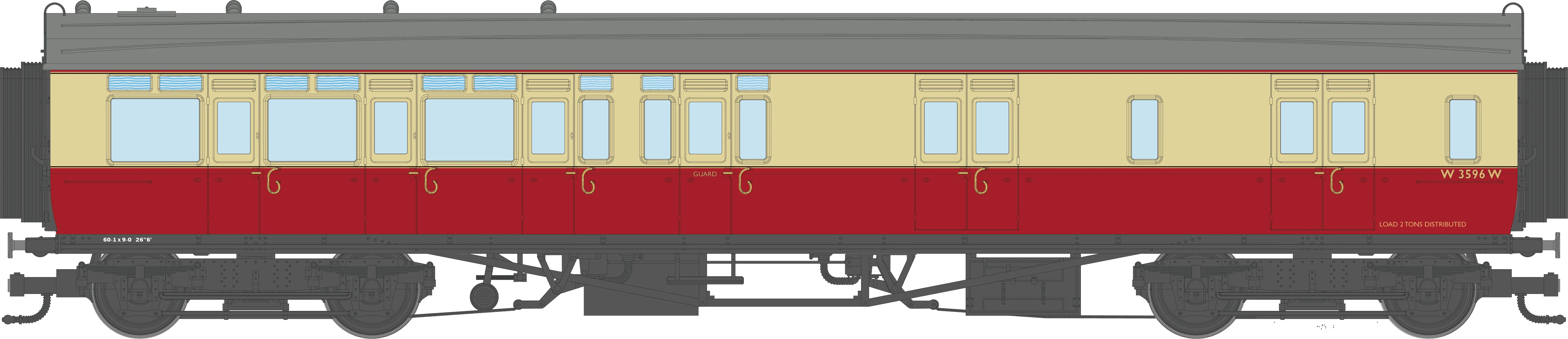 4P-021-604 GWR Corridor Toplight BR Crimson & Cream Brake Third LH W3596W