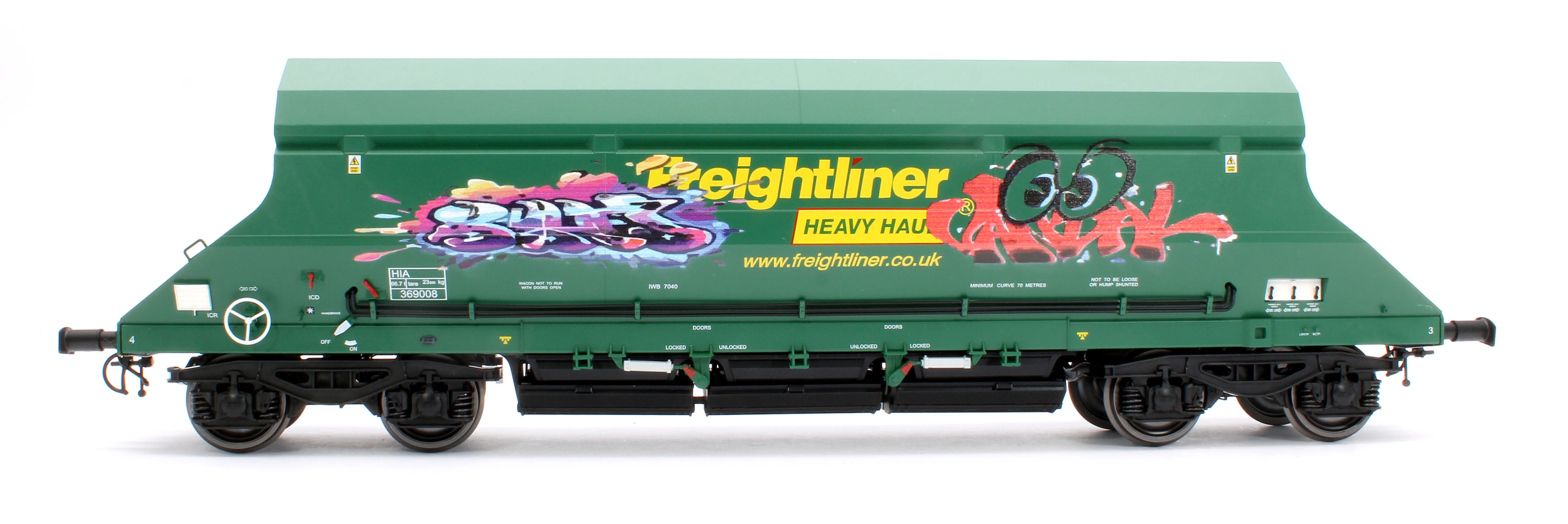 7F-026-001G1 HIA Freightliner Green Heavy Haul Limestone Hopper 369008 Graffiti - Image 4