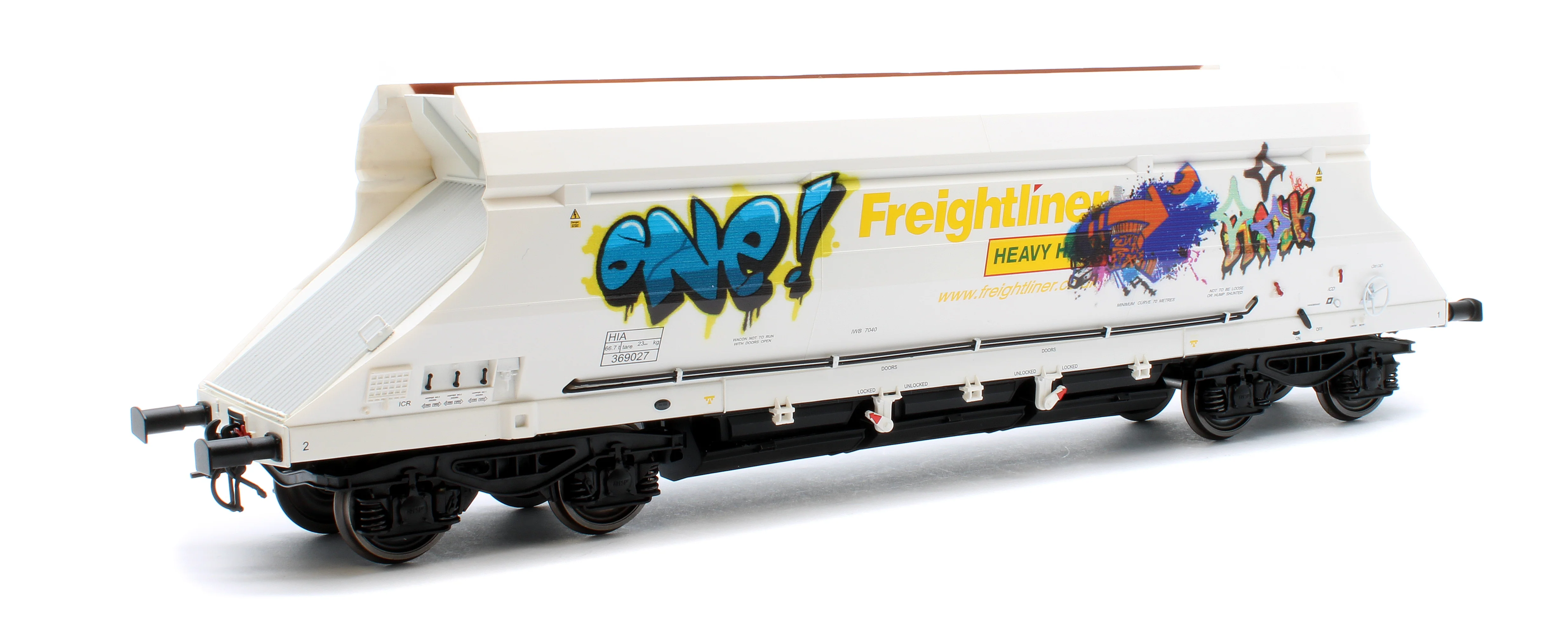7F-026-003G HIA Freightliner White Heavy Haul Limestone Hopper 369027 Graffiti