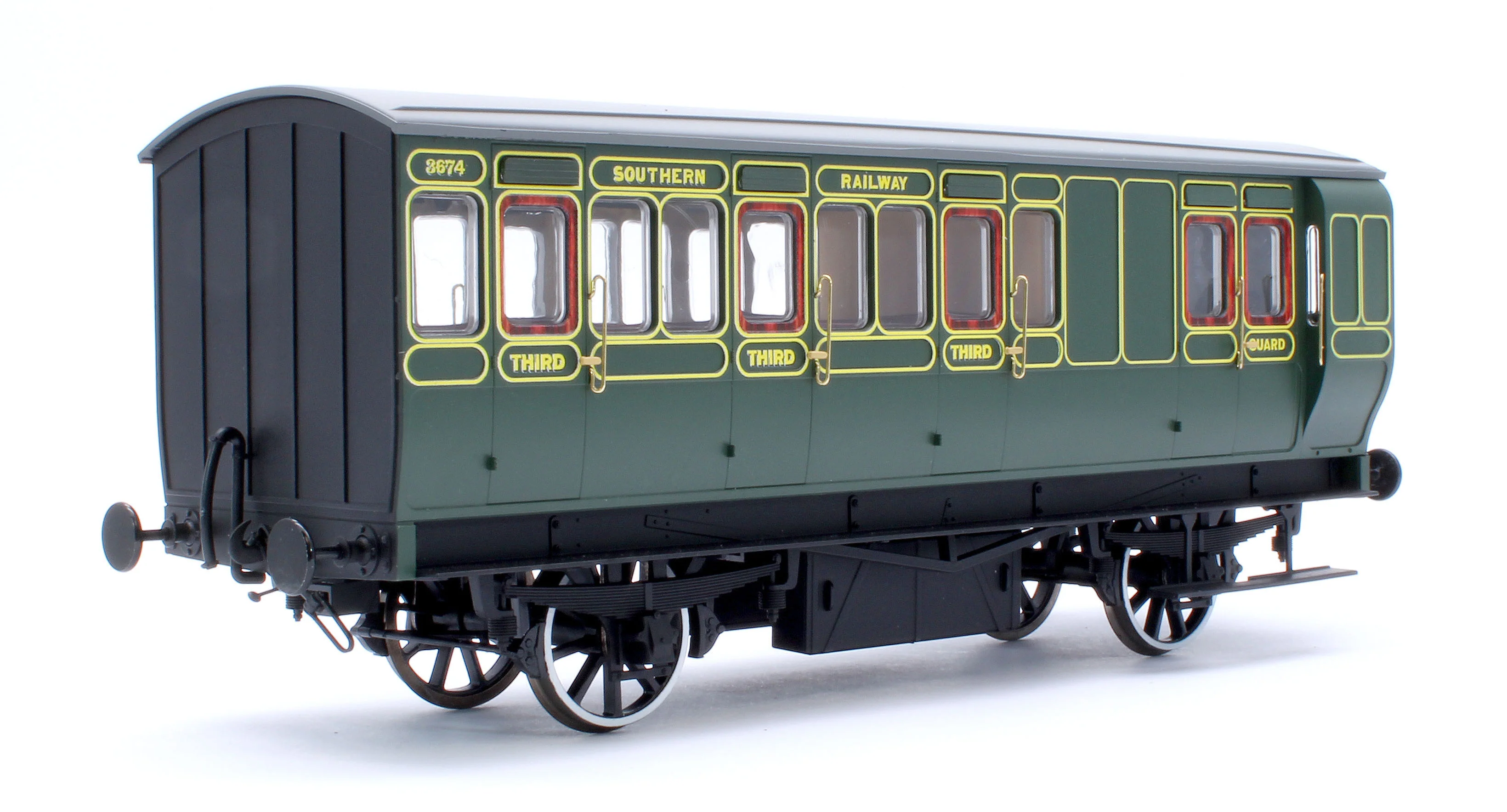 7P-020-552D Stroudley 4 Wheel Electrically Lit Brake 3rd Southern Lined Green 3674 - DCC & Light Bar Fitted - Image 3
