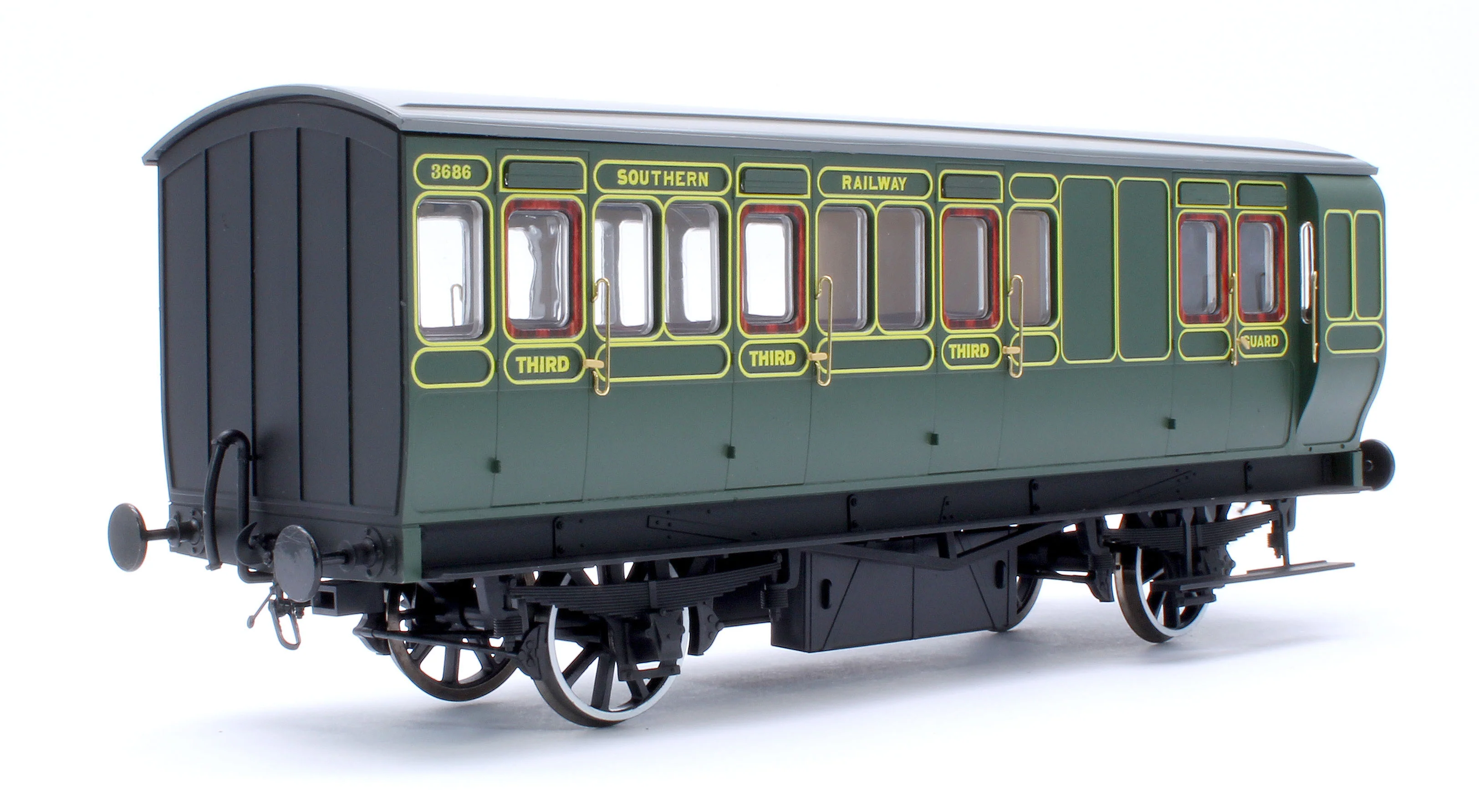 7P-020-553D Stroudley 4 Wheel Electrically Lit Brake 3rd Southern Lined Green 3686 - DCC & Light Bar Fitted - Image 3