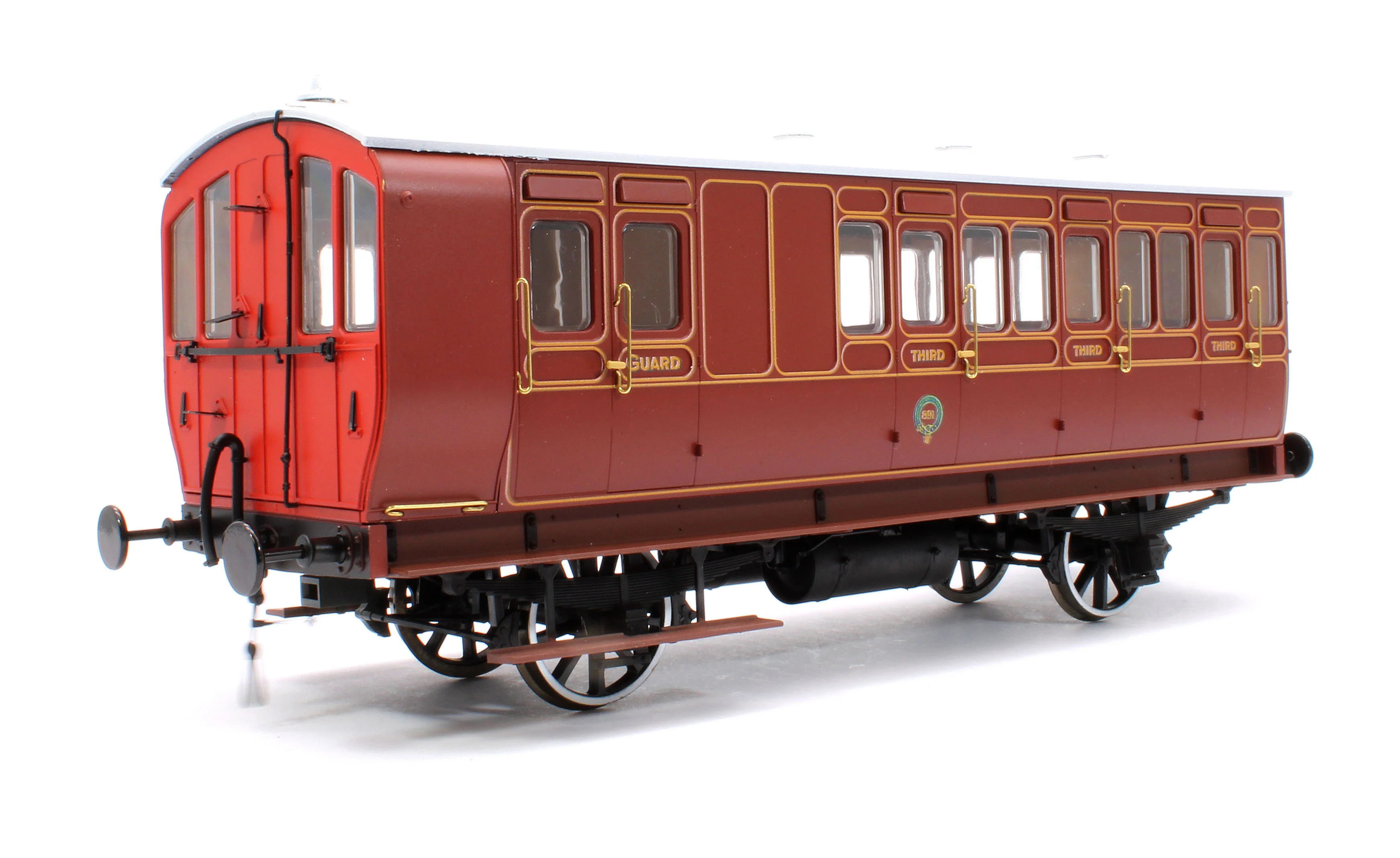 7P-020-580D Stroudley 4 Wheel Gas Lit Brake 3rd Lined Brown 891 (Light Bar Fitted) - DCC Fitted
