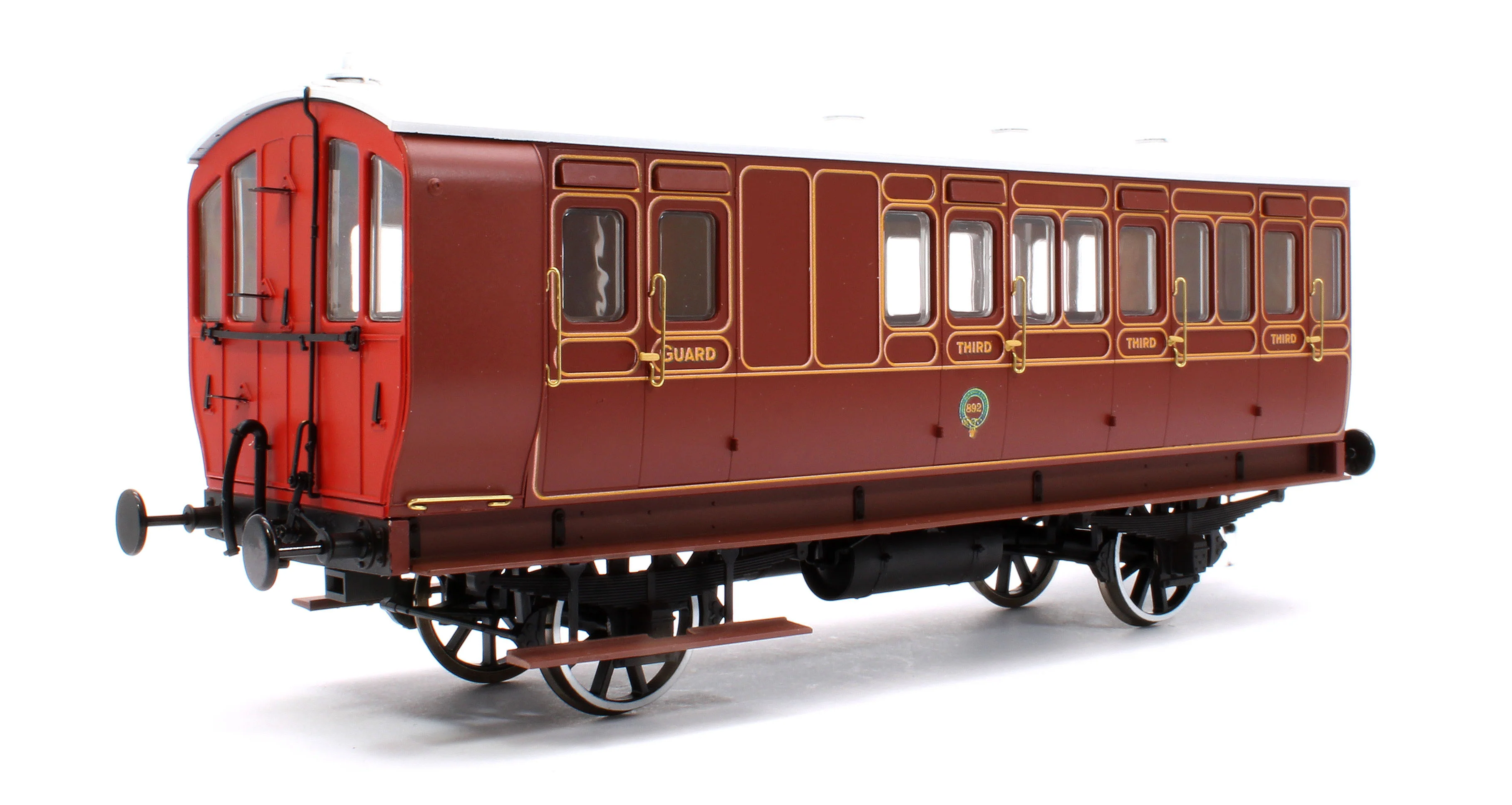 7P-020-581L Stroudley 4 Wheel Gas Lit Brake 3rd Lined Brown 892 (Light Bar Fitted)