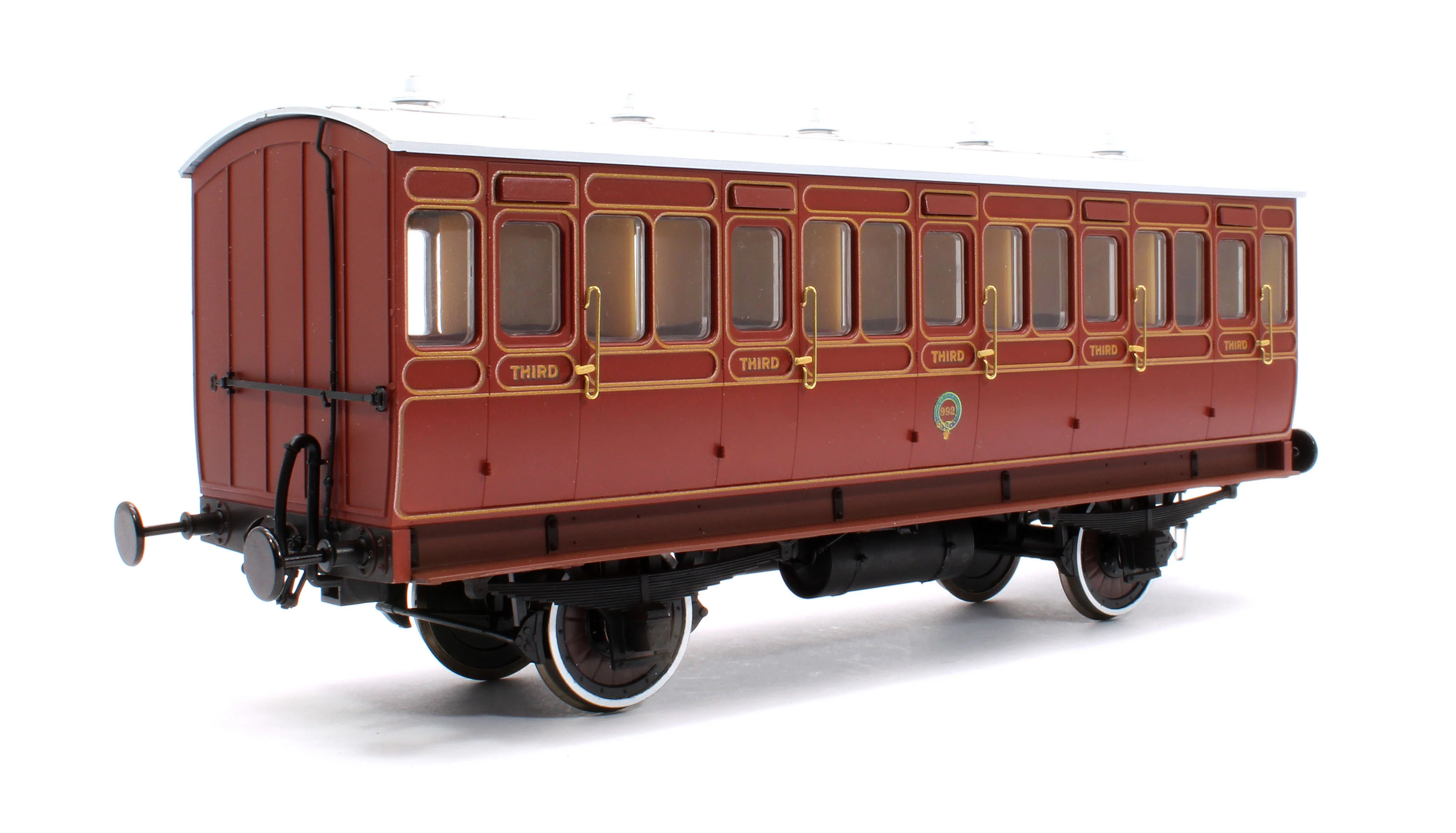 7P-020-680L Stroudley 4 Wheel Gas Lit 3rd Lined Brown 992 (Light Bar Fitted)