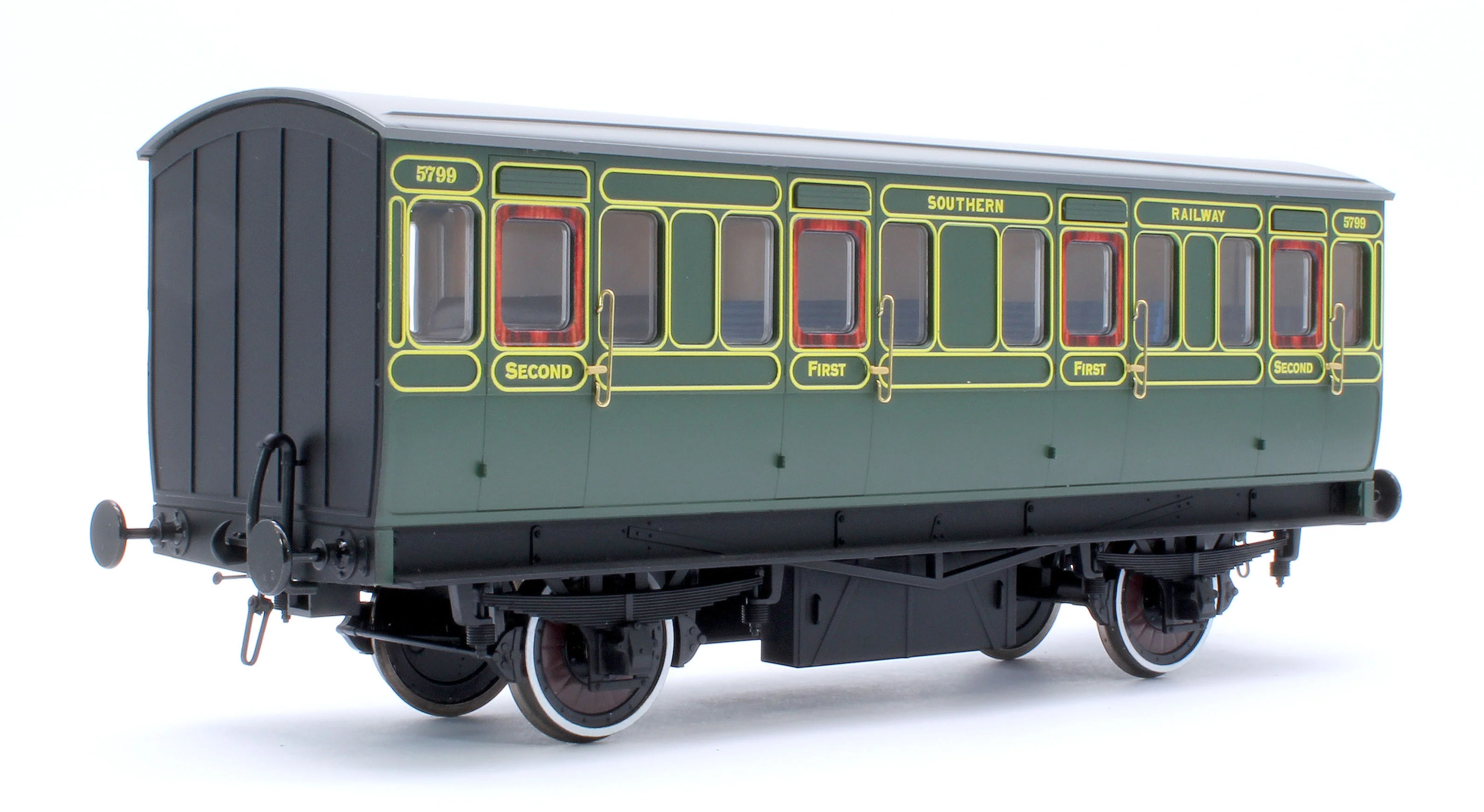 7P-020-851L Stroudley 4 Wheel Electrically Lit Composite Southern Lined Green 5799 - Light Bar Fitted