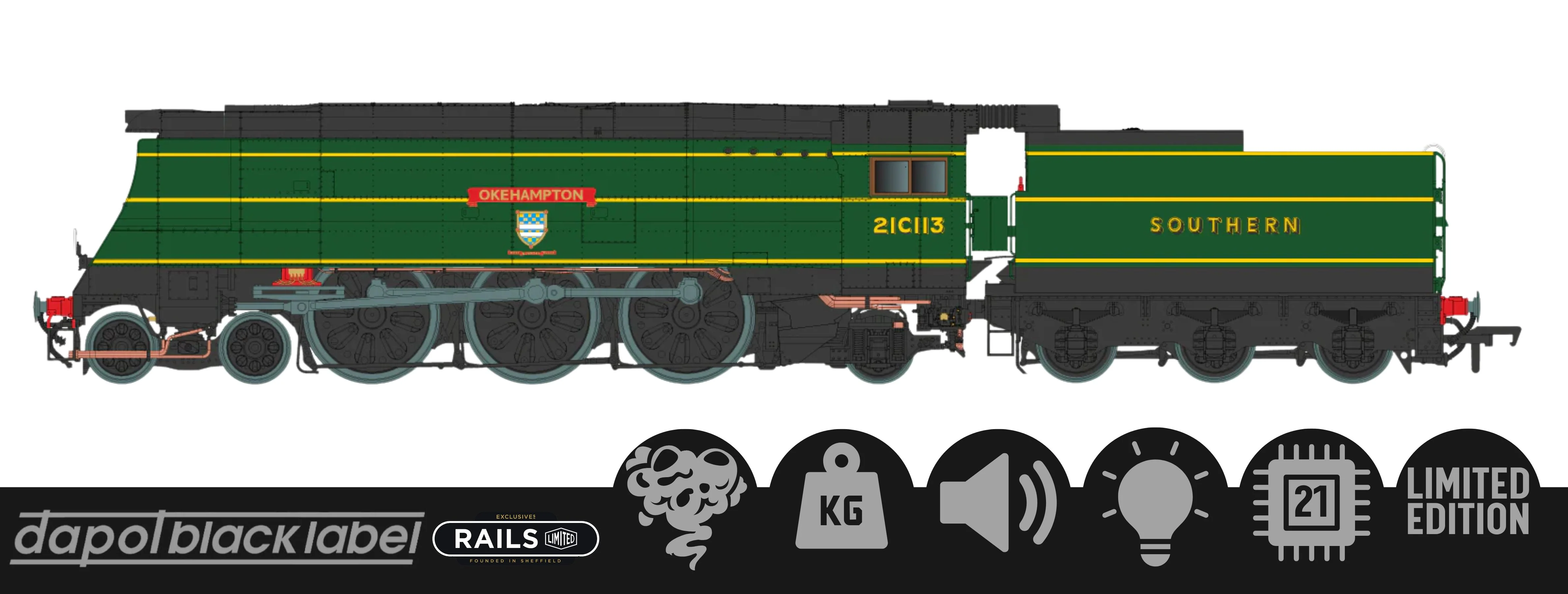 BL-002-004 Black Label West Country Okehampton 21C113 SR Malachite Green Steam Locomotive - DCC Sound & Smoke - Image 13