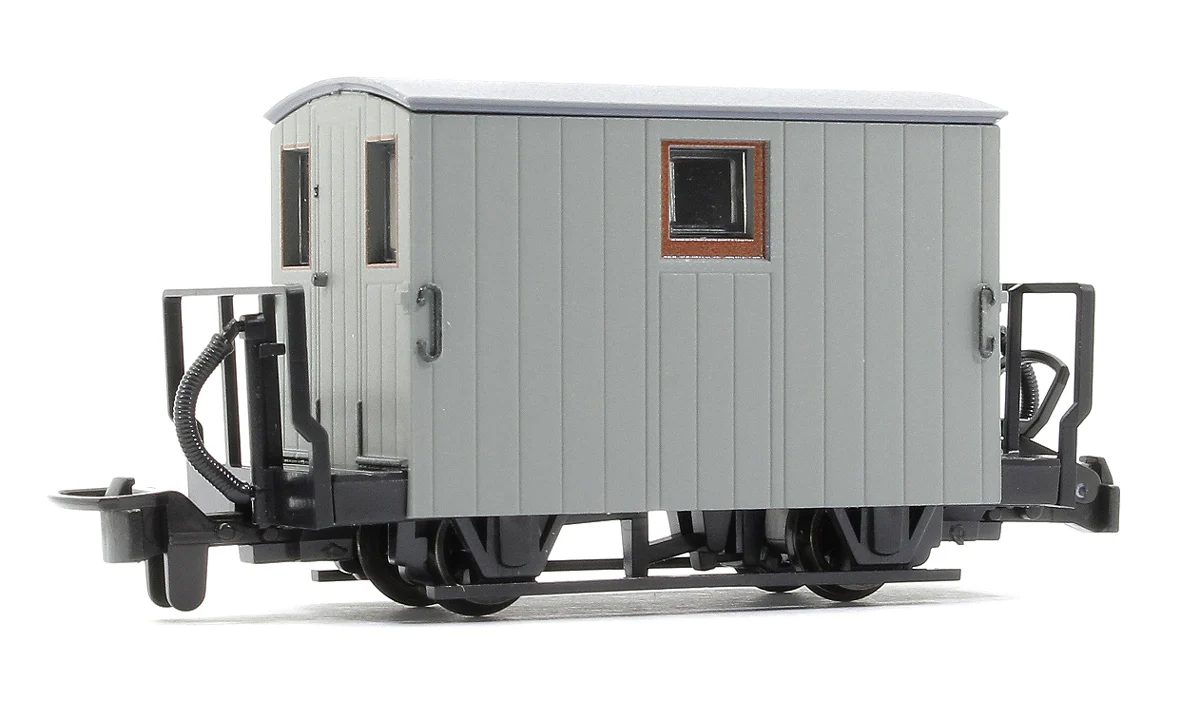 GR580UY GLT OO-9 Ffestiniog Railway 4-wheel Quarryman Coach 2-balcony, unlettered grey
