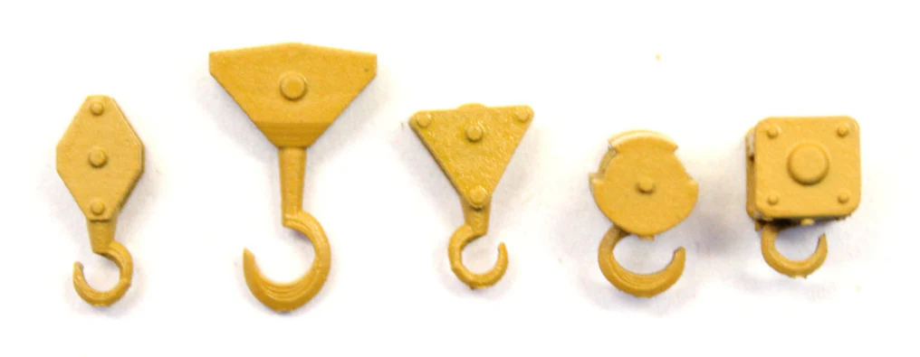 BS7022 Small Crane Hooks Pulley Blocks - YELLOW - 1:76 OO Gauge