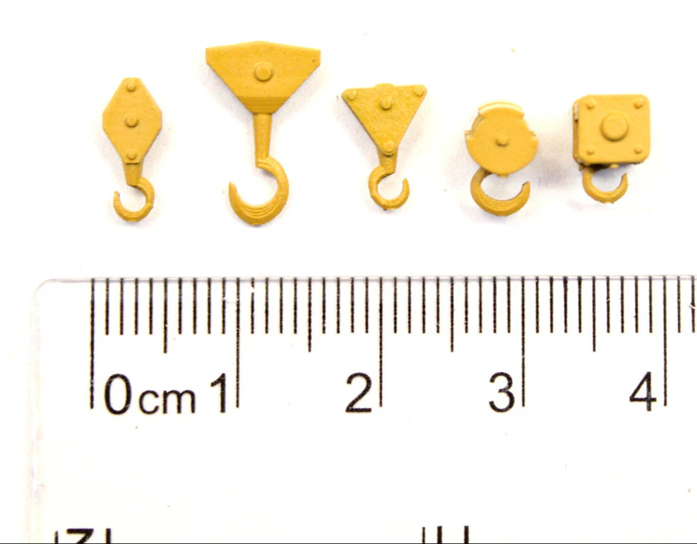 BS7022 Small Crane Hooks Pulley Blocks - YELLOW - 1:76 OO Gauge - Image 2