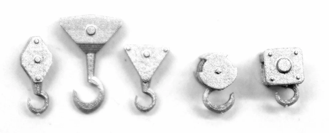 BS7023 Small Crane Hooks Pulley Blocks - UNPAINTED - 1:76 OO Gauge