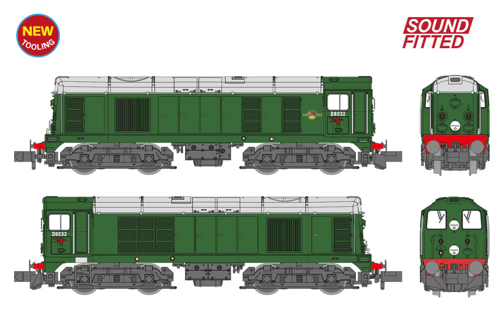 371-030ASF Class 20/0 Disc Headcode & Tablet Catcher D8032 BR Green (Late Crest) Diesel Locomotive - DCC Sound - Image 6