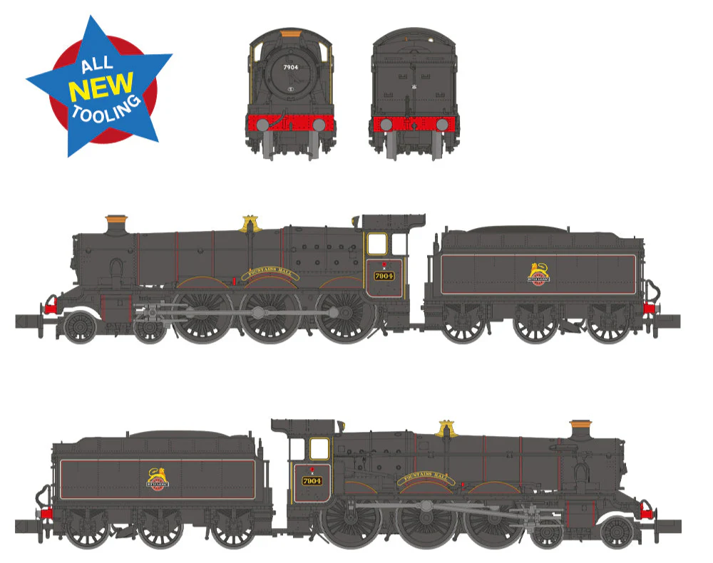 372-451 GWR 'Modified Hall' 7904 'Fountains Hall' BR Lined Black (Early Emblem) Steam Locomotive - Image 9