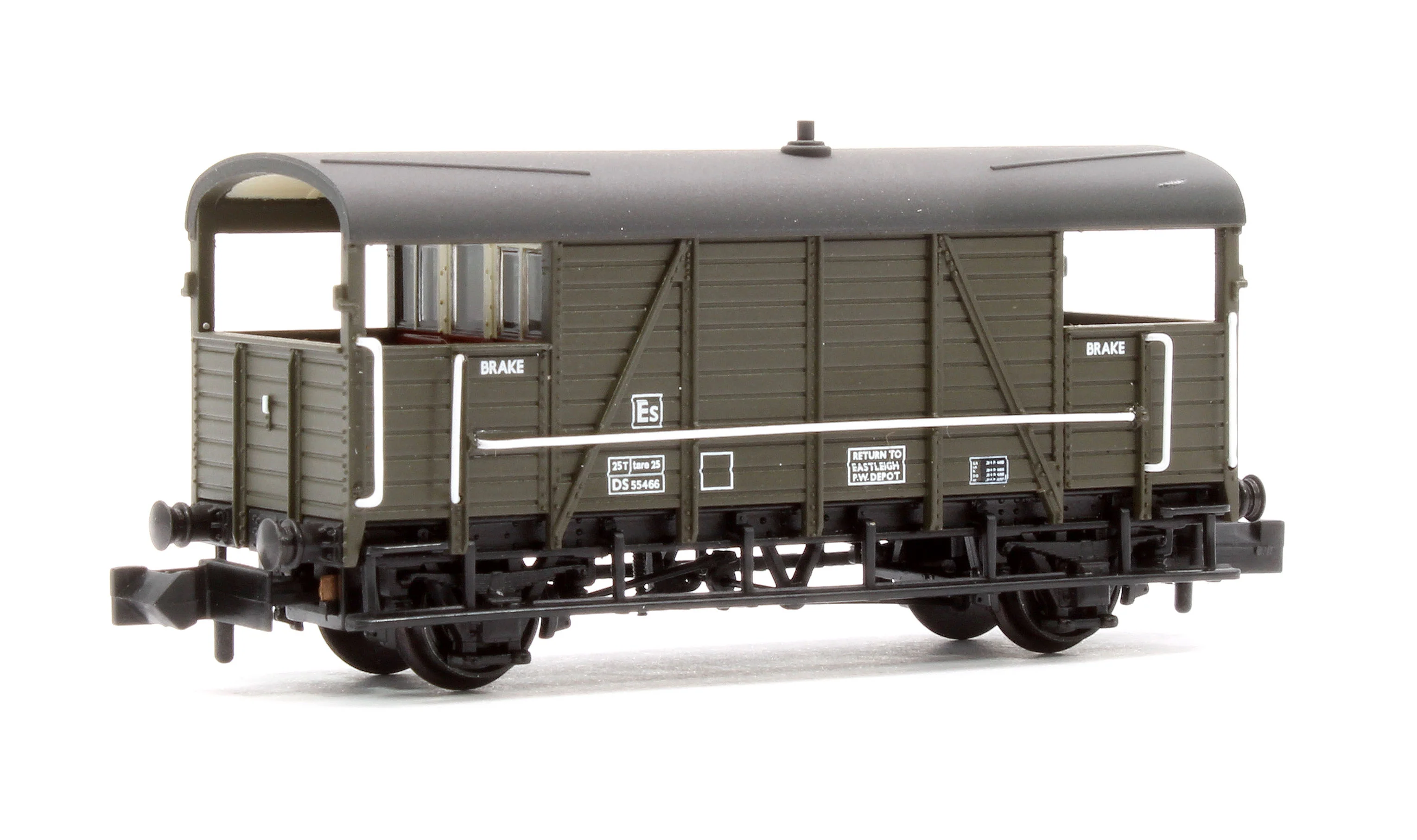 378-028 SE&CR 25T 'Dance Hall' Brake Van BR Departmental Olive Green No.DS55466 - Image 3
