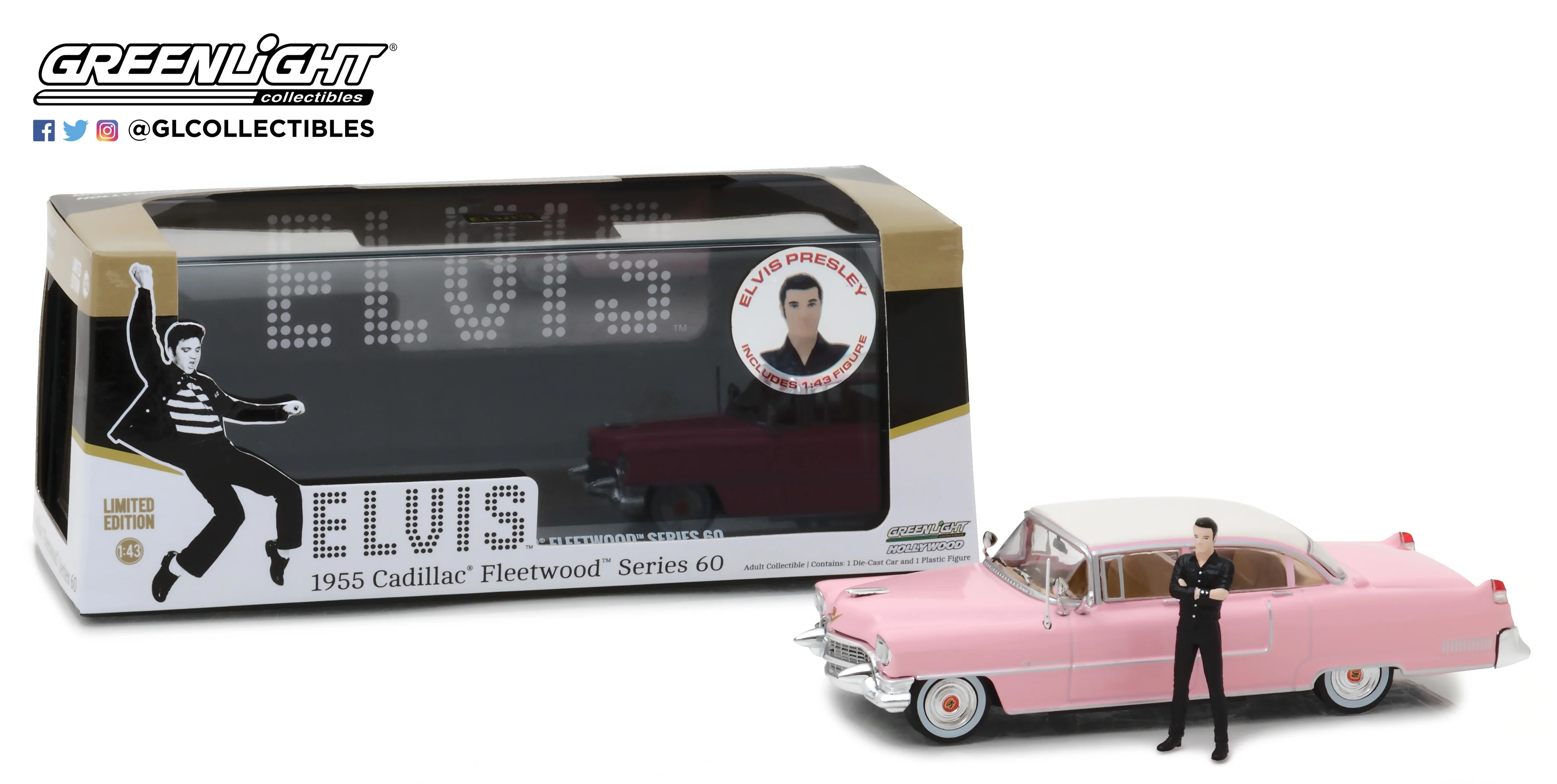 GL86436 Elvis Presley 1955 Pink Cadillac Fleetwood Series 60-with Elvis Figure
